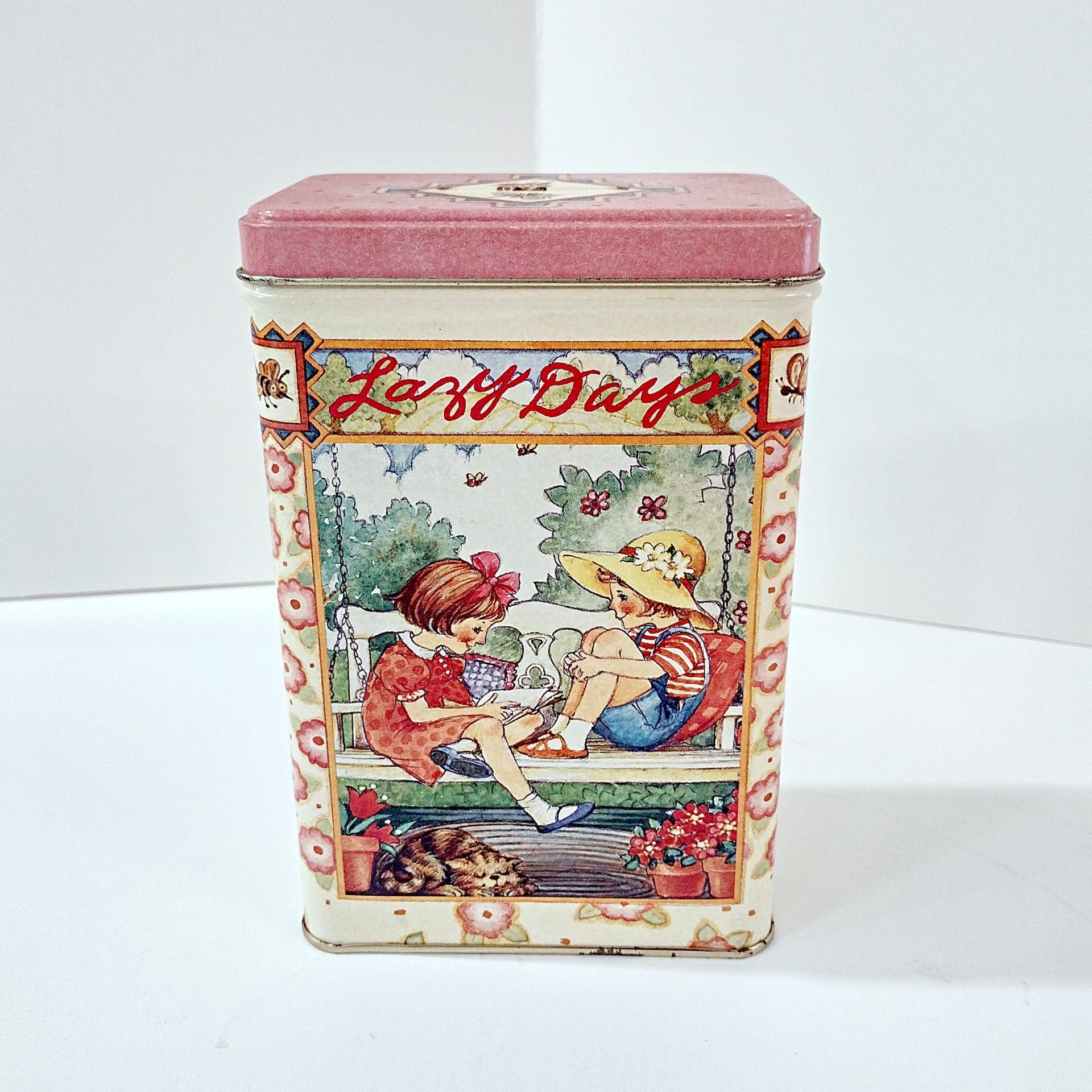Vintage Lazy Days Metal Coin Bank, Retro Tin Children's Bank and Storage Container