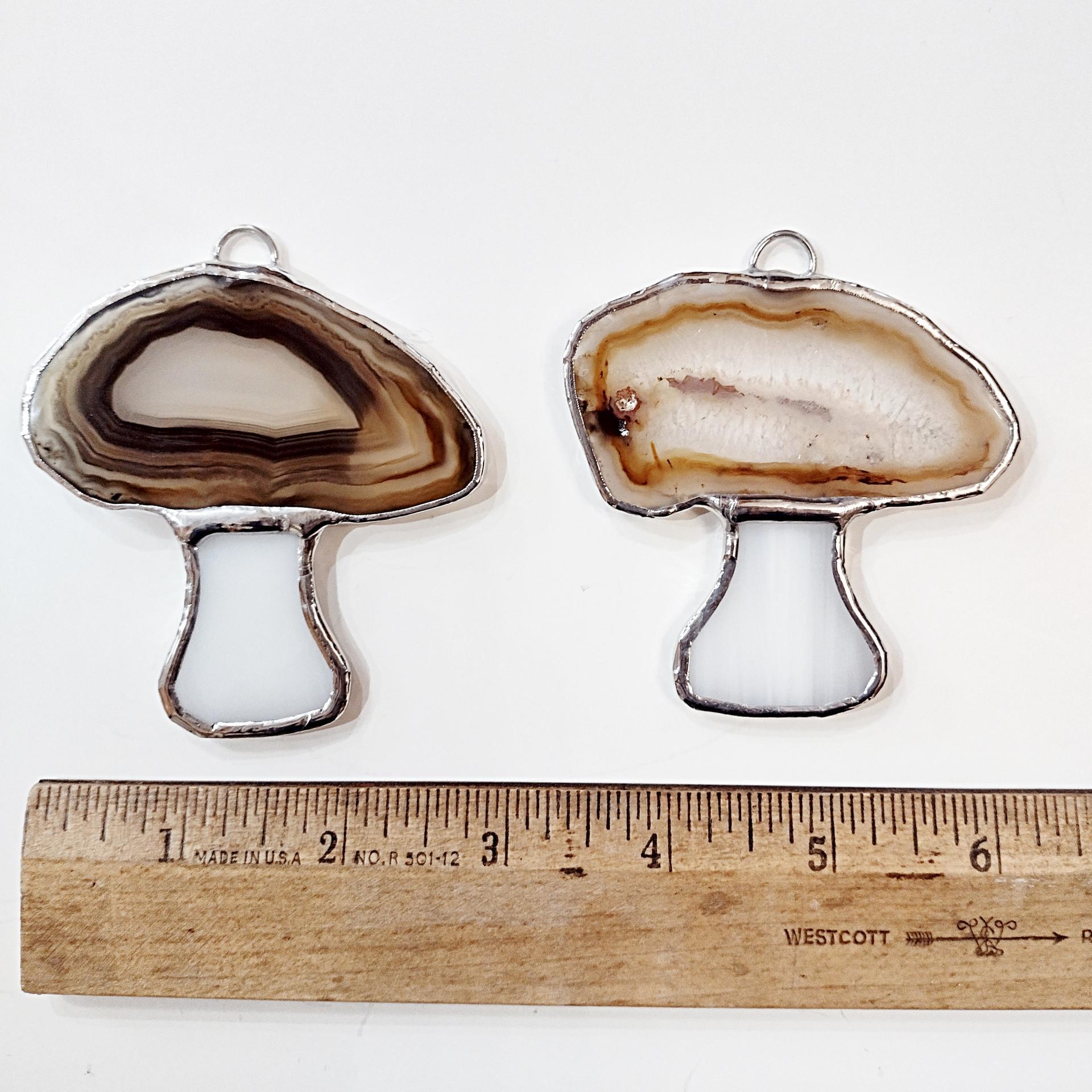 Mushrooms Agate Geode and Stained Glass Suncatchers, Set of Two