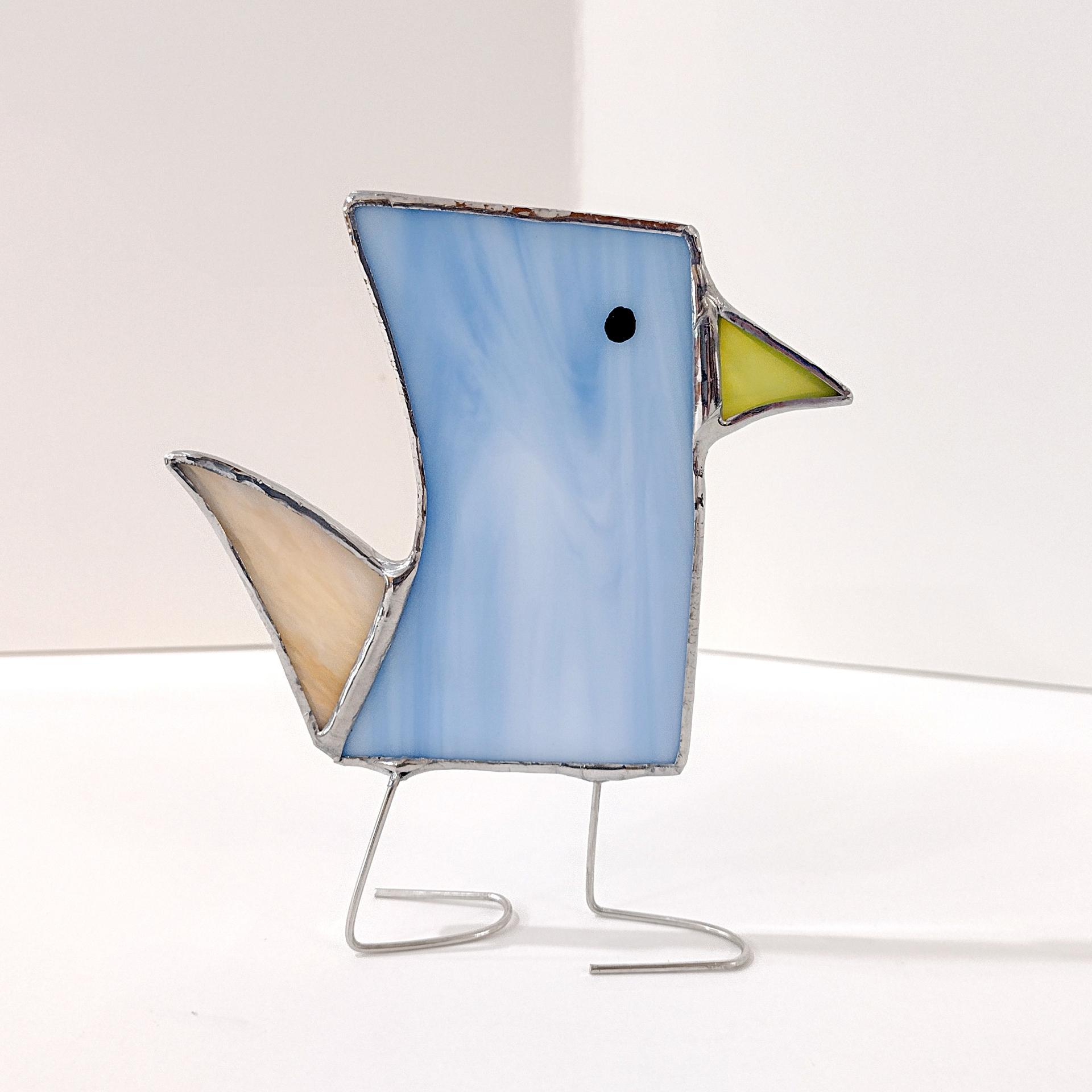 Stained Glass Standing Bird, Funky Blue and Orange Glass Bird Suncatcher, Bird Lover Gift