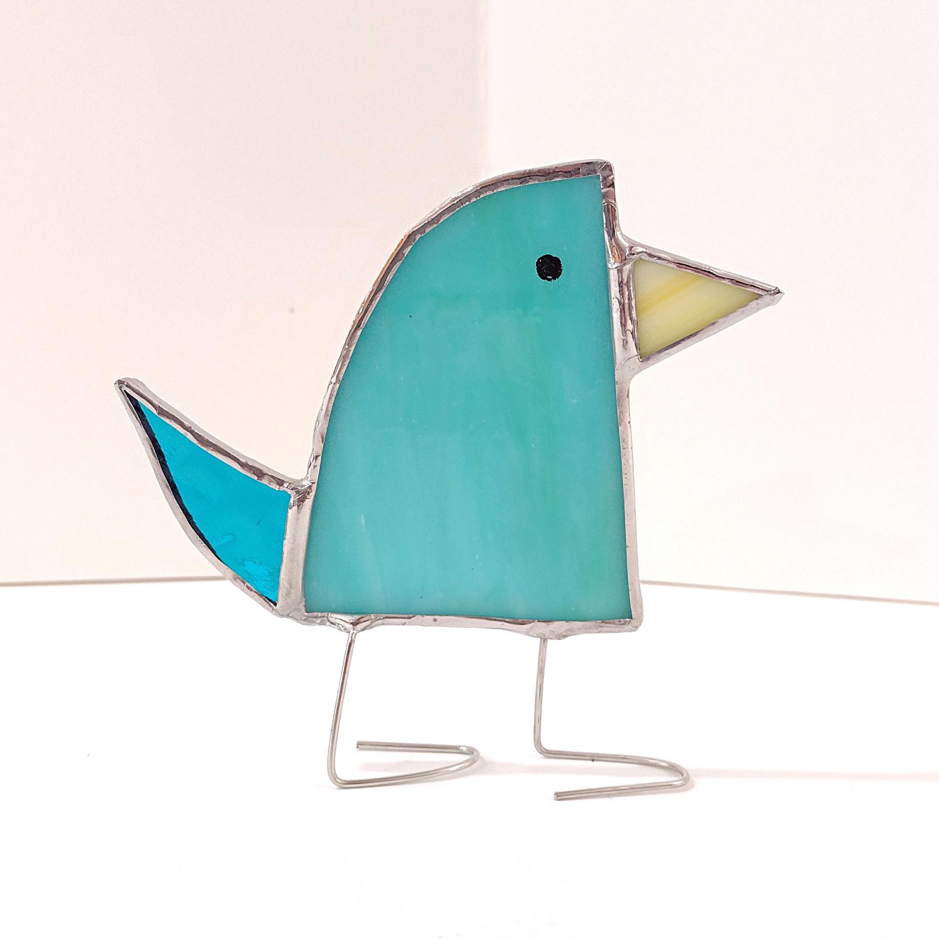 Stained Glass Standing Bird, Funky Blue Glass Bird Suncatcher, Bird Lover Gift, Windowsill Sitter