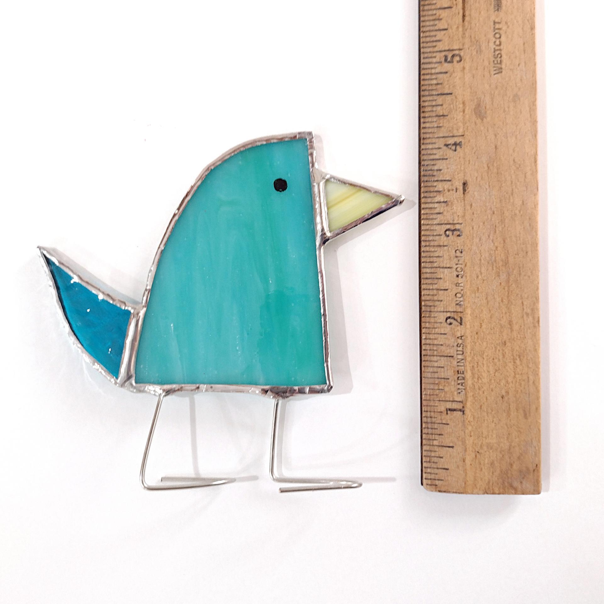 Stained Glass Standing Bird, Funky Blue Glass Bird Suncatcher, Bird Lover Gift, Windowsill Sitter