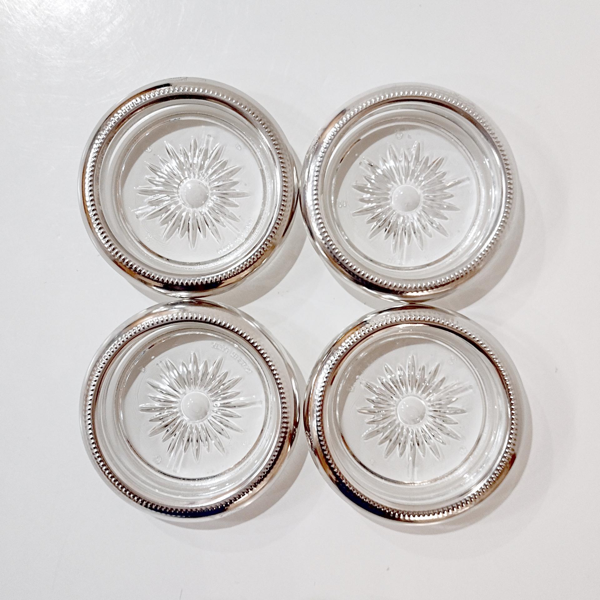Vintage Leonard Silver Plated and Glass Coasters, Set of Four
