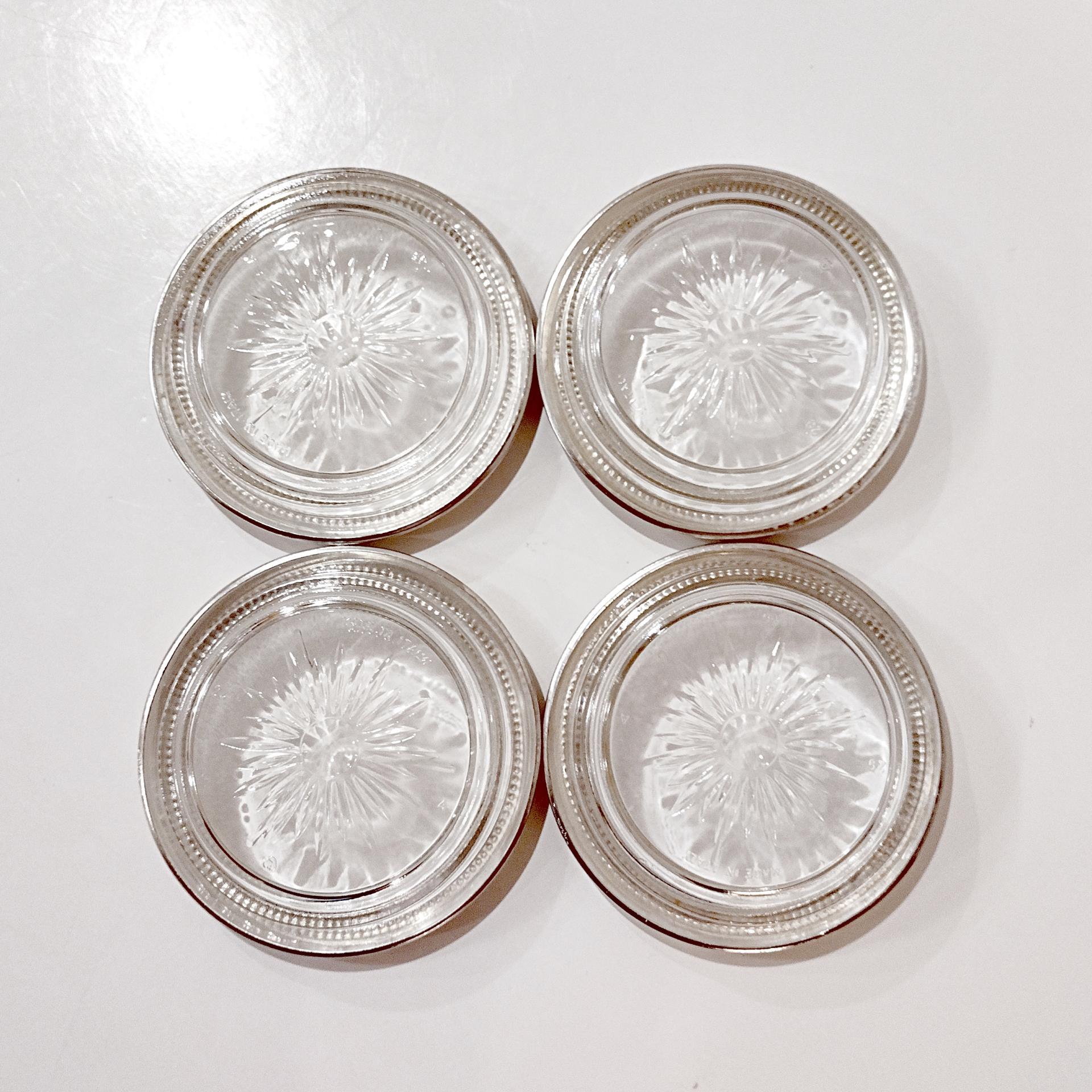 Vintage Leonard Silver Plated and Glass Coasters, Set of Four