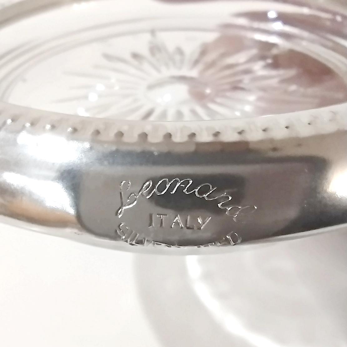 Vintage Leonard Silver Plated and Glass Coasters, Set of Four