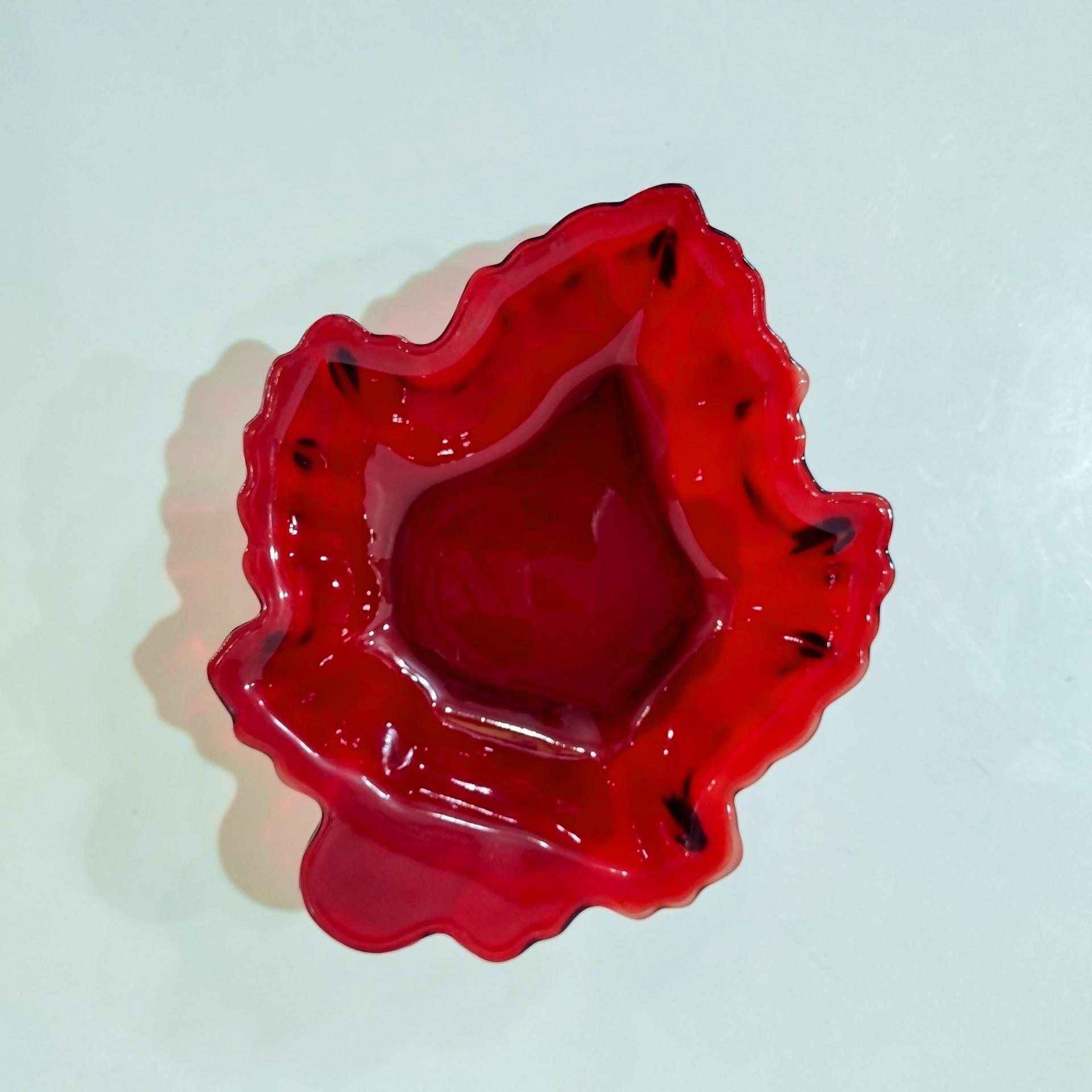 Vintage Anchor Hocking Royal Ruby Red Maple Leaf Candy Nut Dish Bowl, Ashtray, Trinket Dish