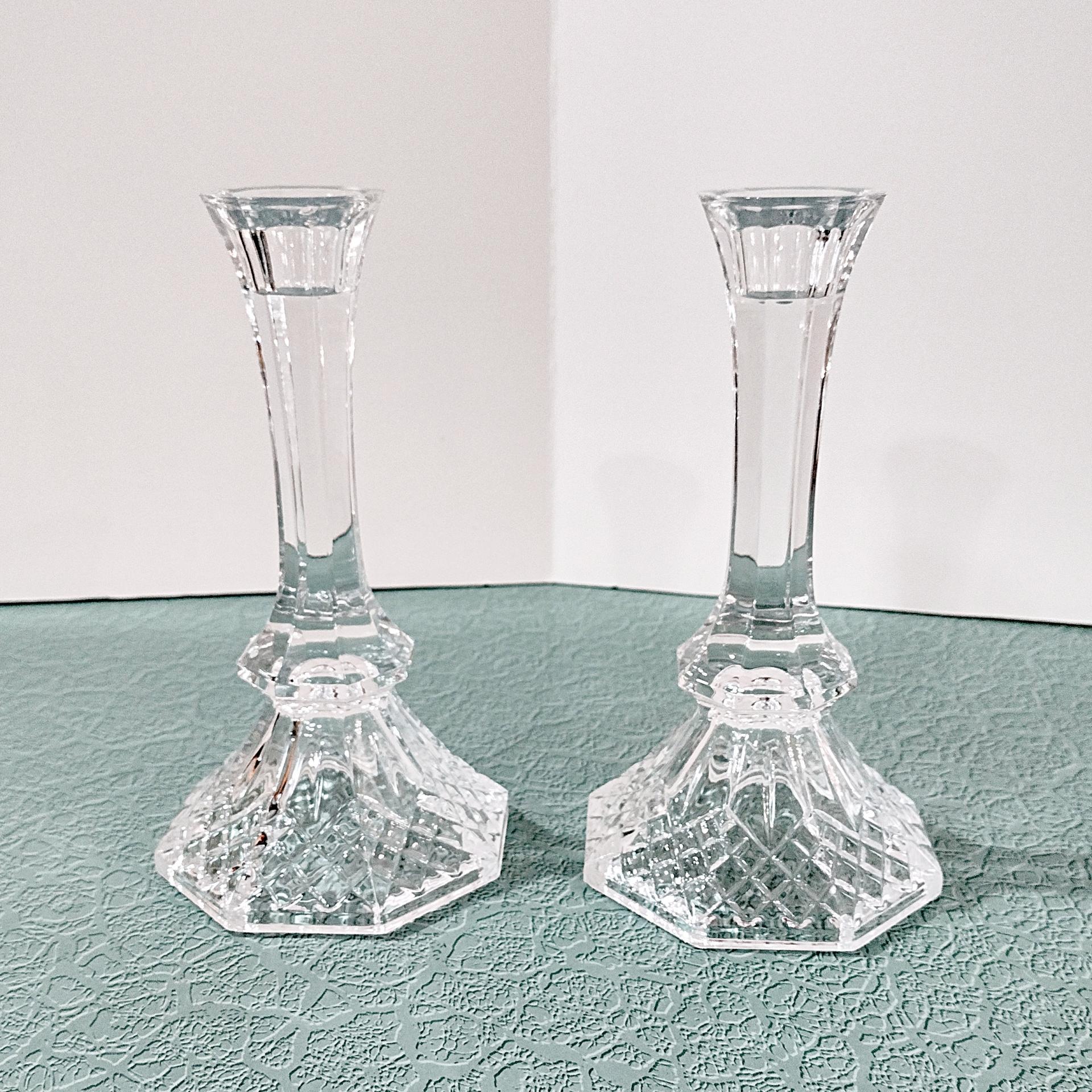 Vintage Crystal Candlestick Holders, Set of 2, Anchor Hocking Legacy Candle Stick Holders