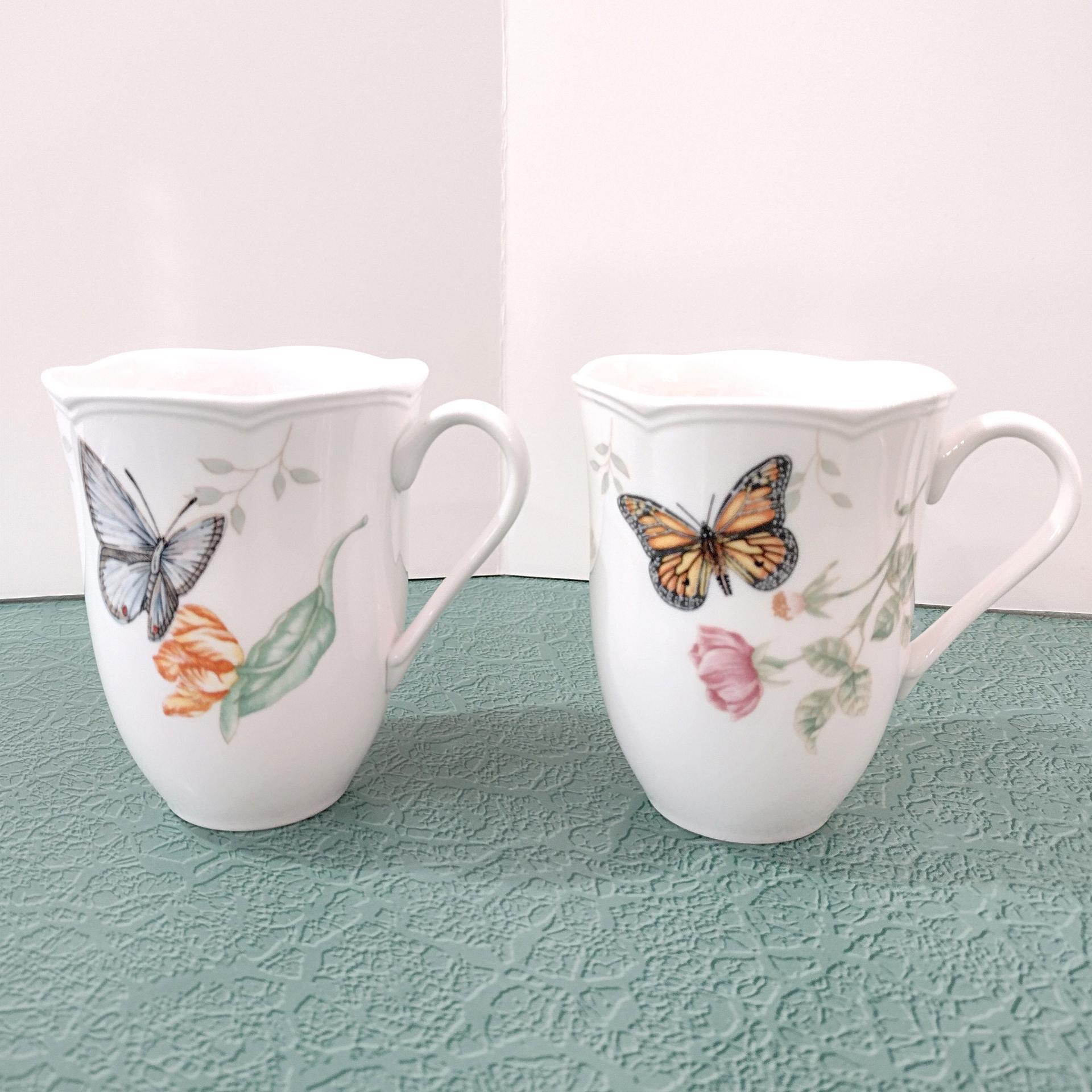 Vintage Lenox Butterfly Mugs, Set of Two, Monarch and Eastern Tailed Blue Butterfly Designs