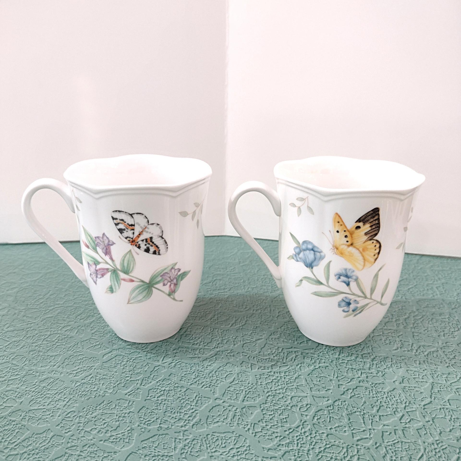 Vintage Lenox Butterfly Mugs, Set of Two, Monarch and Eastern Tailed Blue Butterfly Designs