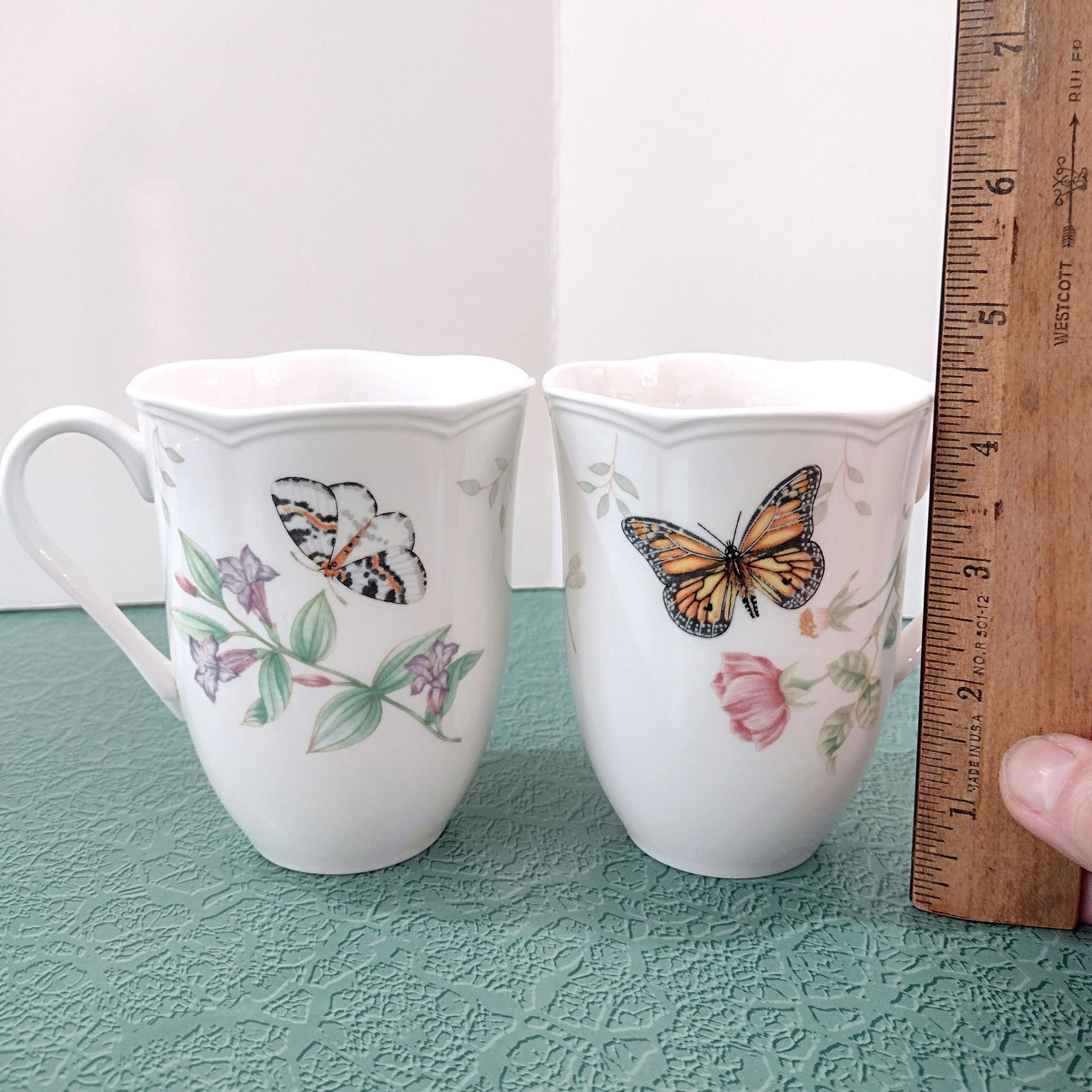 Vintage Lenox Butterfly Mugs, Set of Two, Monarch and Eastern Tailed Blue Butterfly Designs