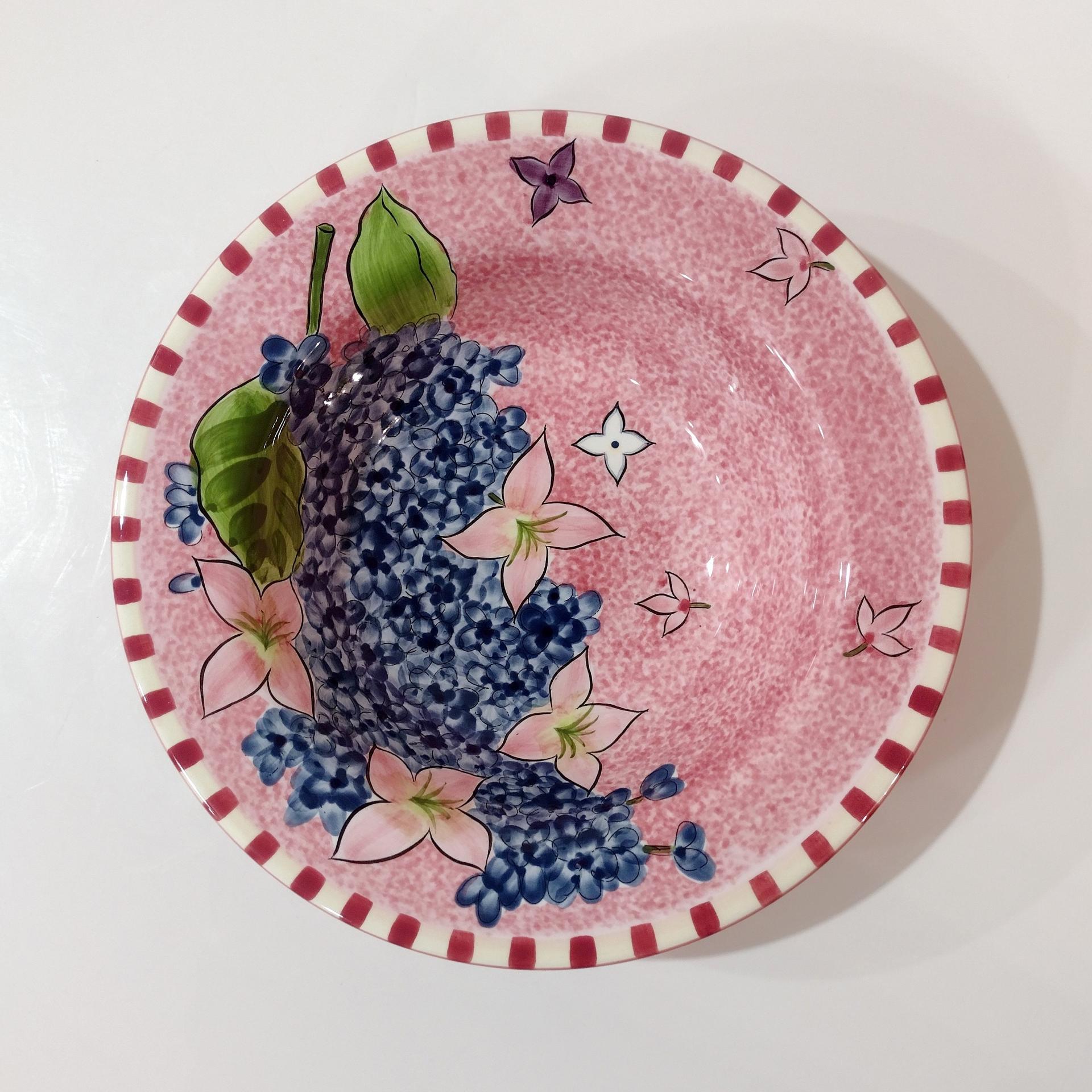 Vintage Laurie Gates Hydrangea Ceramic Pink Spongeware Salad Soup Cereal Bowls, Set of 4