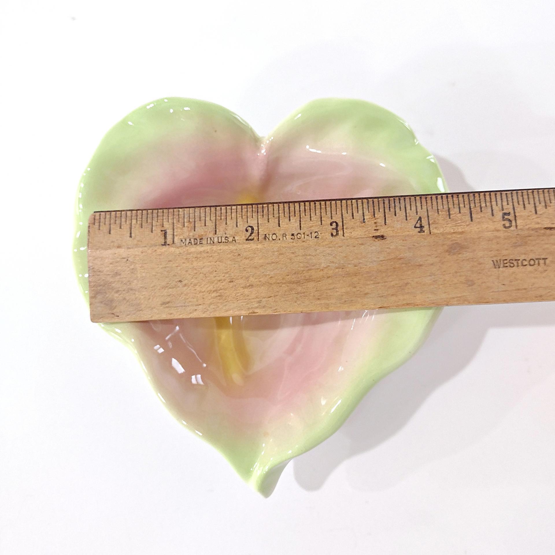 Porcelain Leaf Green and Pink Bowl, Hawaiian Ceramic Trinket / Candy / Soap Dish