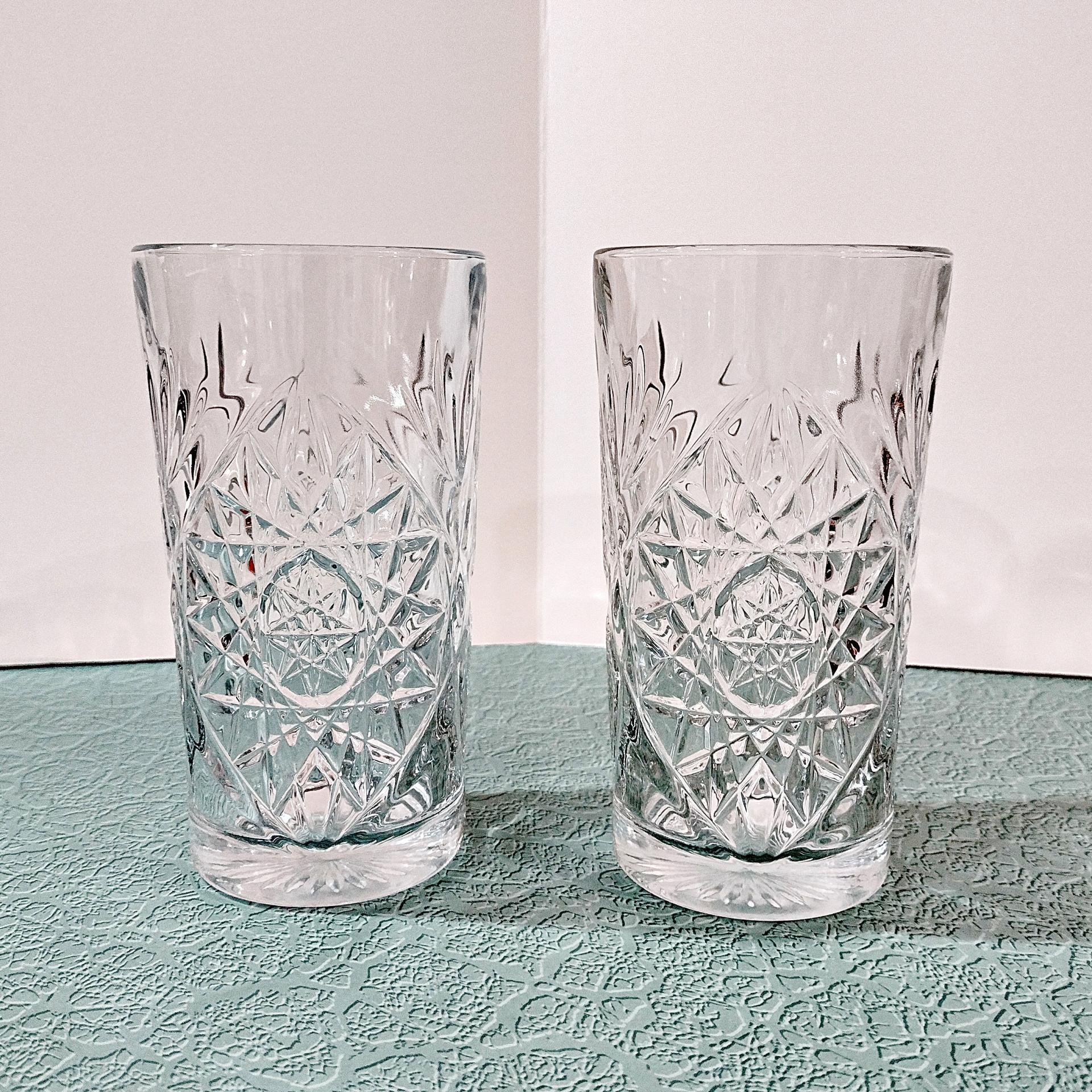 Vintage Libbey Hobstar Cooler Glasses, Heavy 16 Ounce Glass Tumblers, Set of 2
