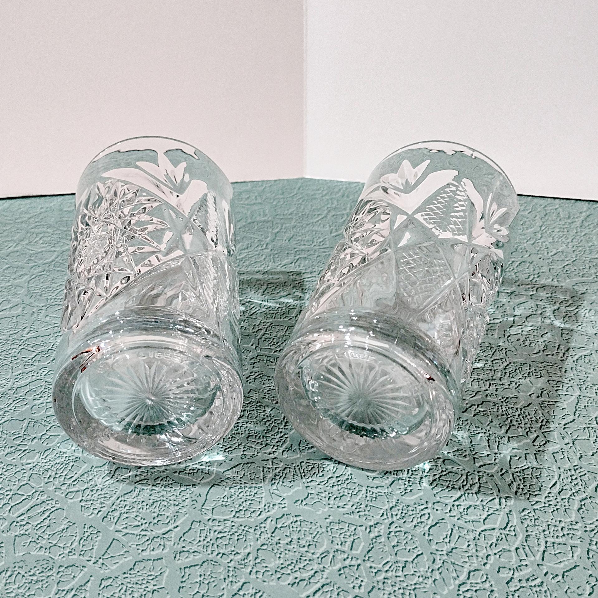 Vintage Libbey Hobstar Cooler Glasses, Heavy 16 Ounce Glass Tumblers, Set of 2