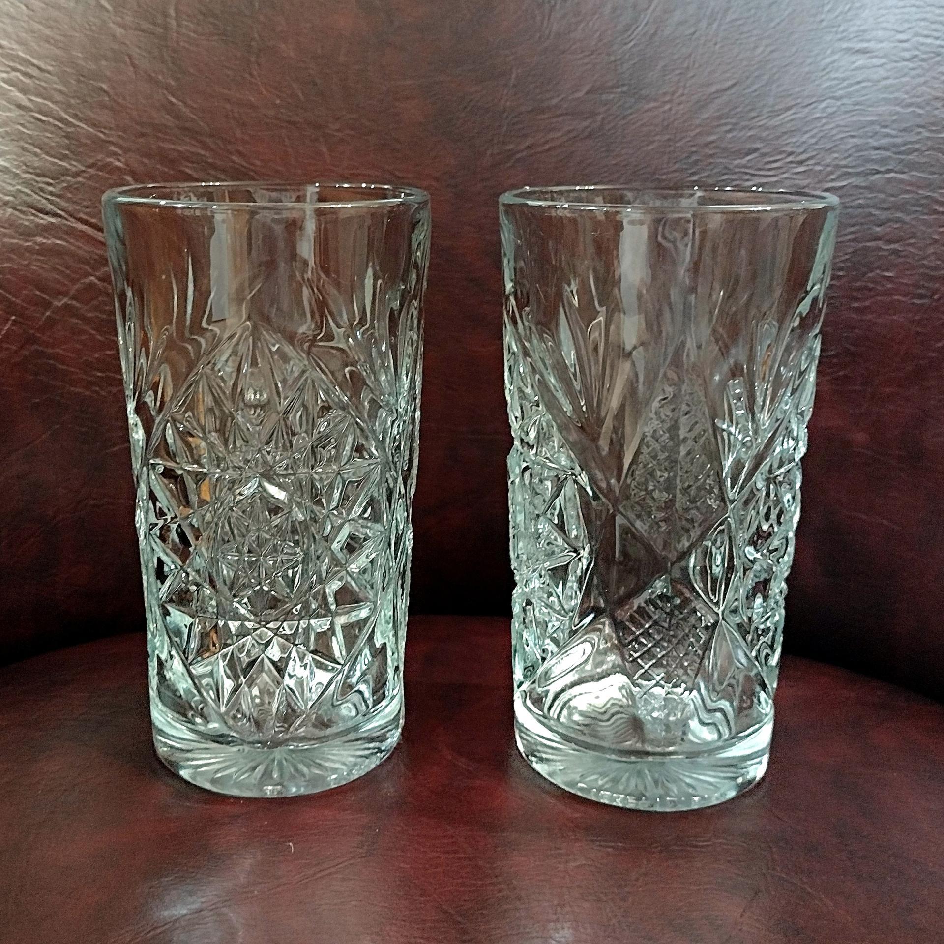 Vintage Libbey Hobstar Cooler Glasses, Heavy 16 Ounce Glass Tumblers, Set of 2