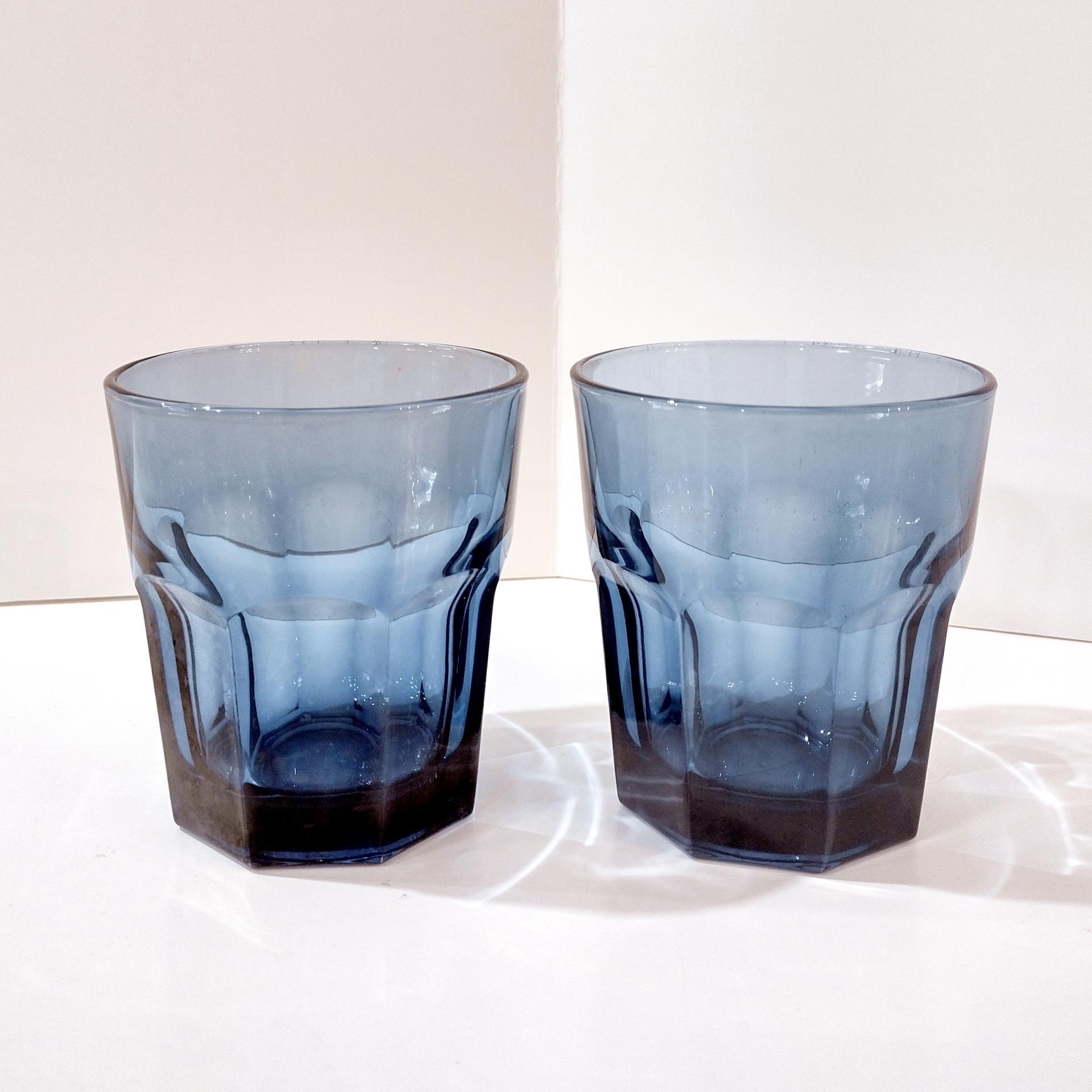 Vintage Libbey Gibraltar Dusky Blue Lowball Whisky Rocks Glasses, Set of Two