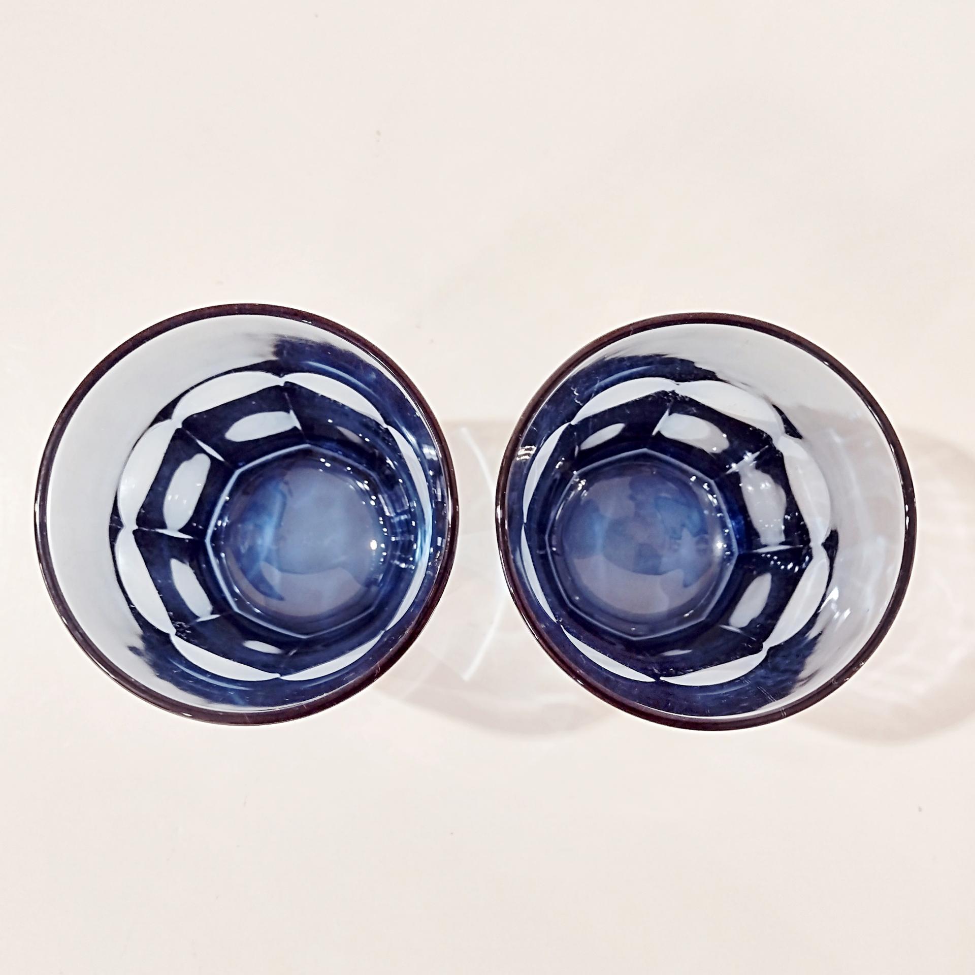 Vintage Libbey Gibraltar Dusky Blue Lowball Whisky Rocks Glasses, Set of Two