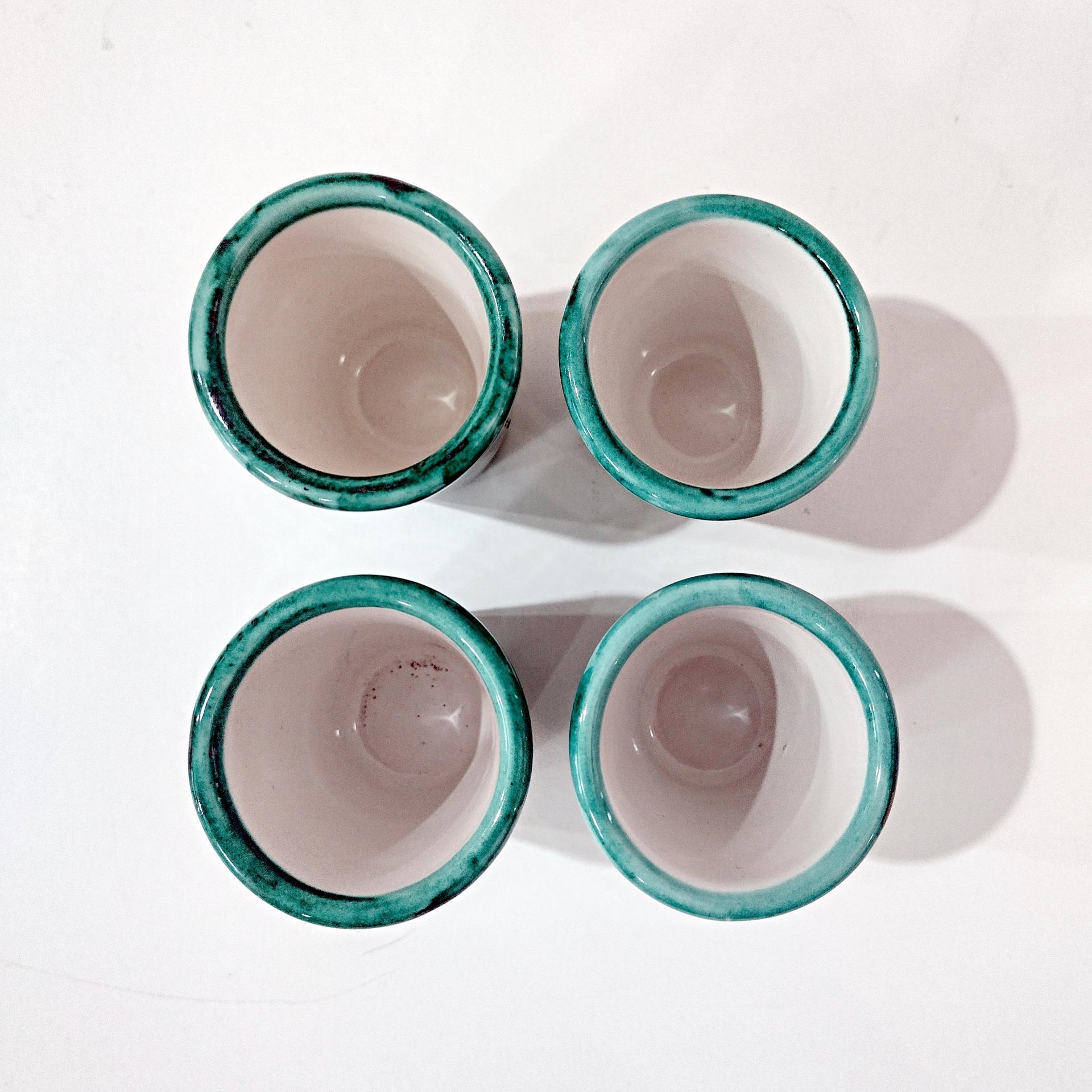 Vintage Limoncello Ceramic Shot Glasses Cups, Set of 4, Lemon Design Yellow and Green Barware