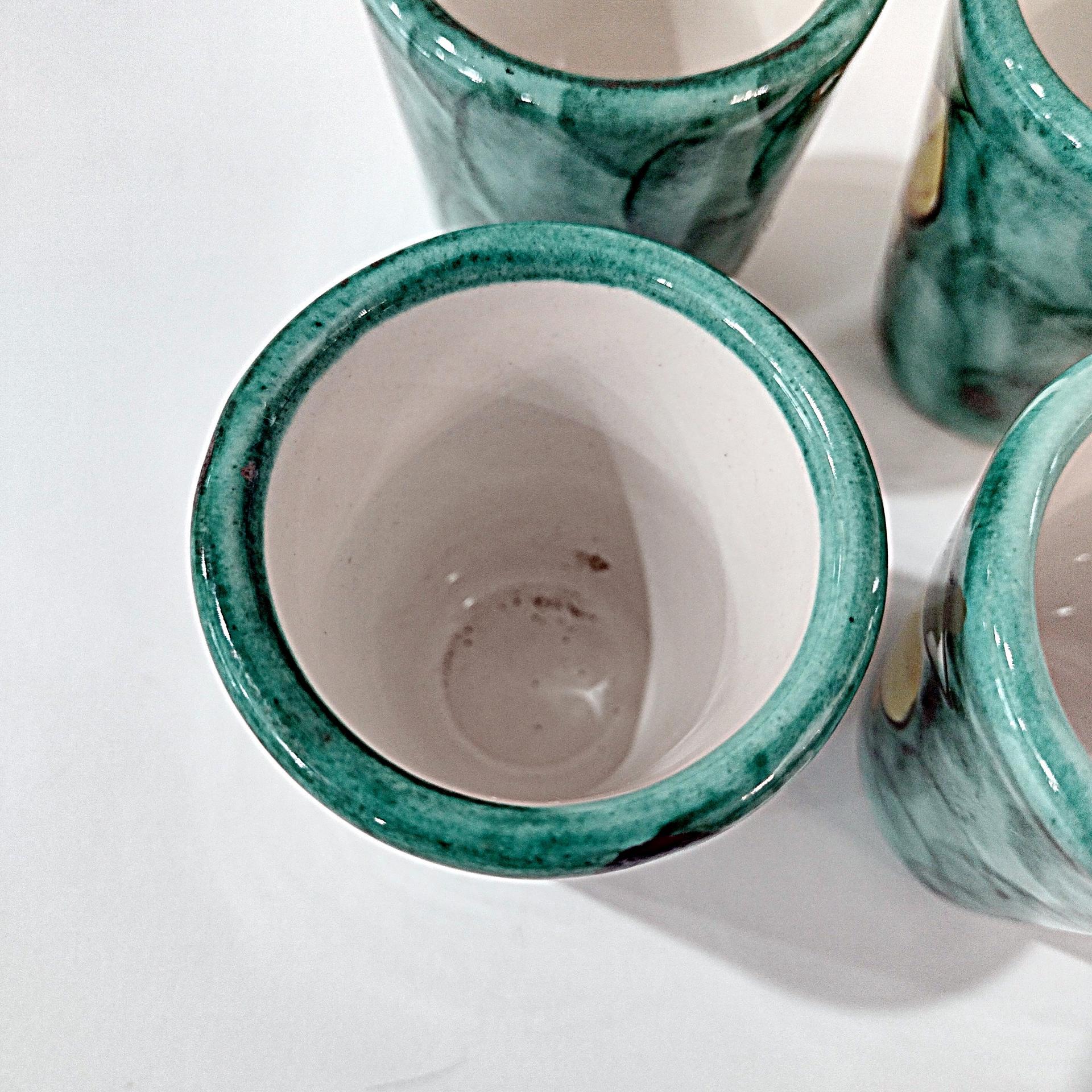 Vintage Limoncello Ceramic Shot Glasses Cups, Set of 4, Lemon Design Yellow and Green Barware