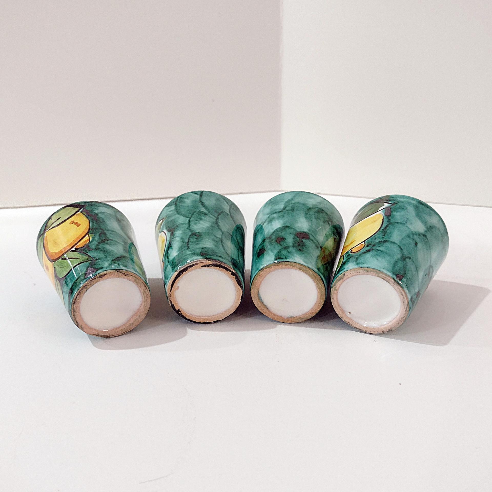 Vintage Limoncello Ceramic Shot Glasses Cups, Set of 4, Lemon Design Yellow and Green Barware