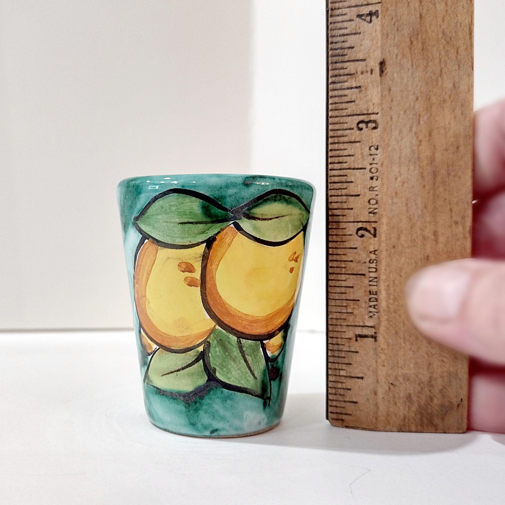 Vintage Limoncello Ceramic Shot Glasses Cups, Set of 4, Lemon Design Yellow and Green Barware