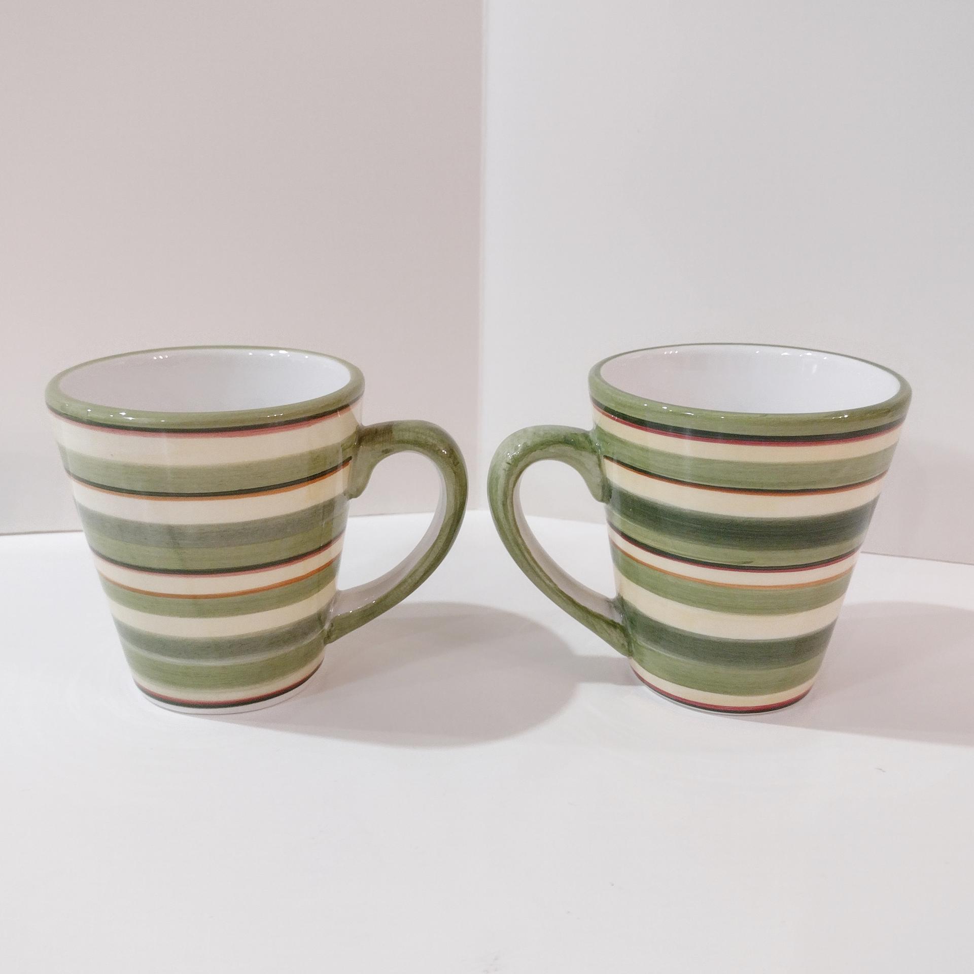 Vintage Dansk Lime Twist Coffee Tea Ceramic Mugs, Set of Two