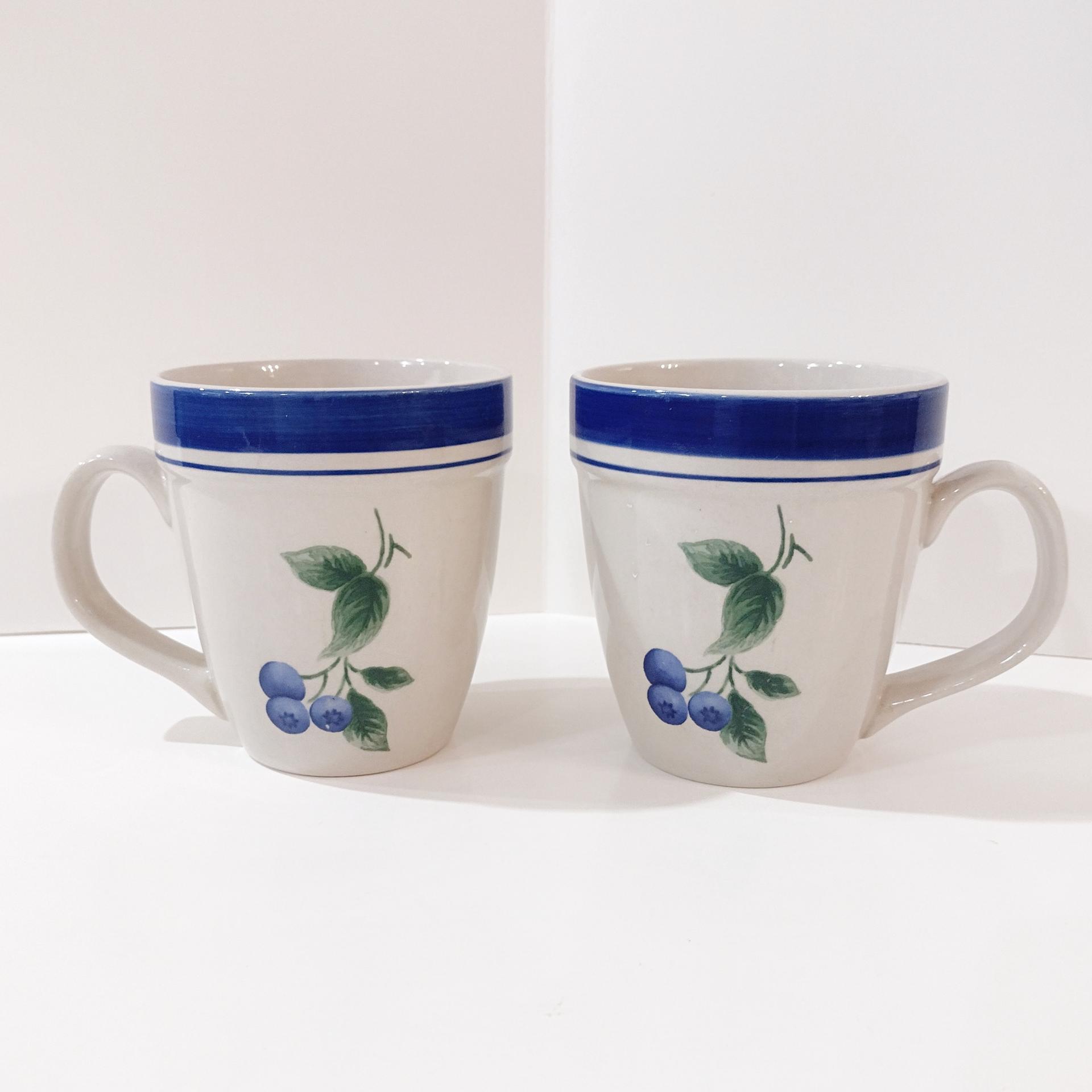 Vintage LL Bean Blueberry Coffee Tea Mugs, Set of Two