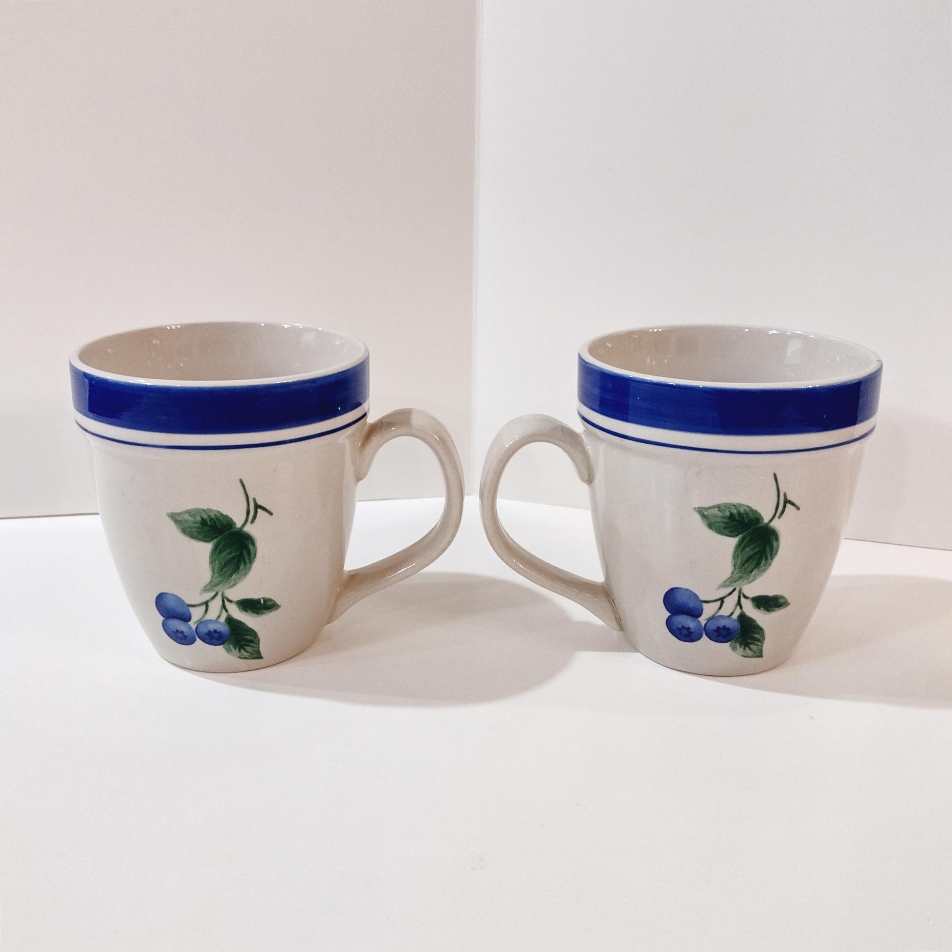 Vintage LL Bean Blueberry Coffee Tea Mugs, Set of Two