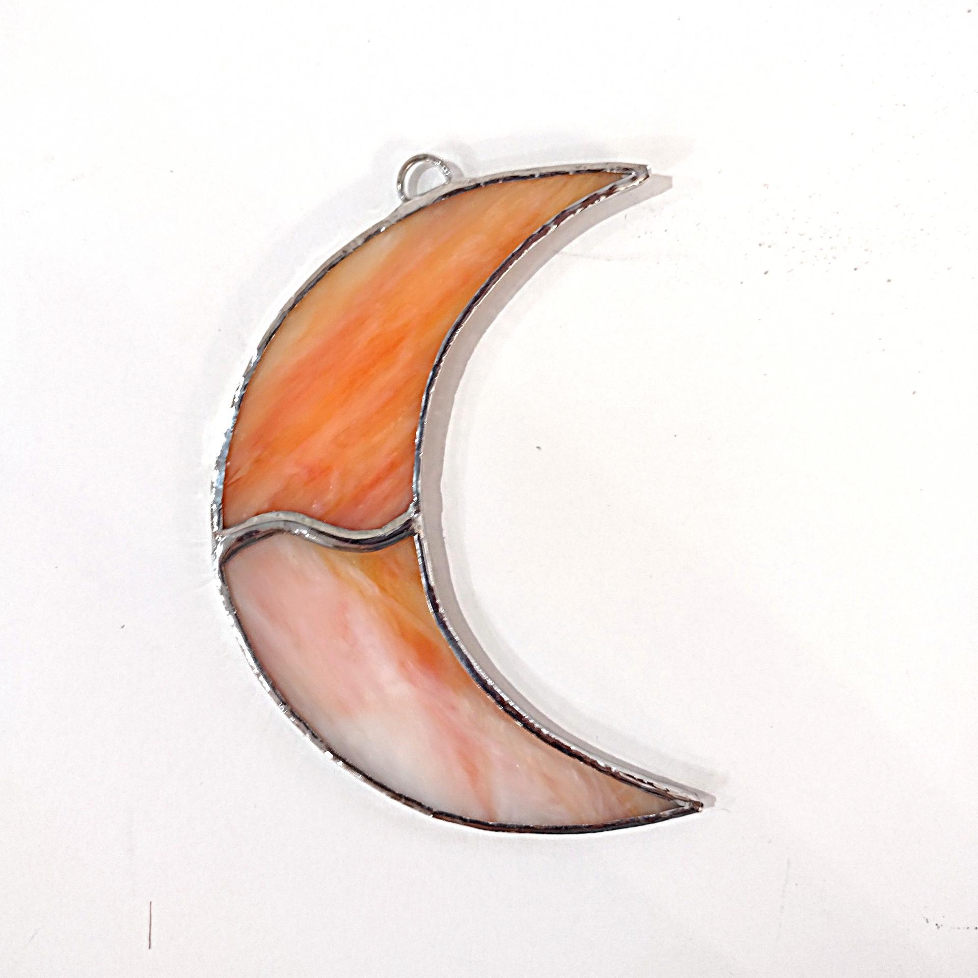 Crescent Moon Stained Glass Suncatcher, Yellow Swirled Corsica Glass