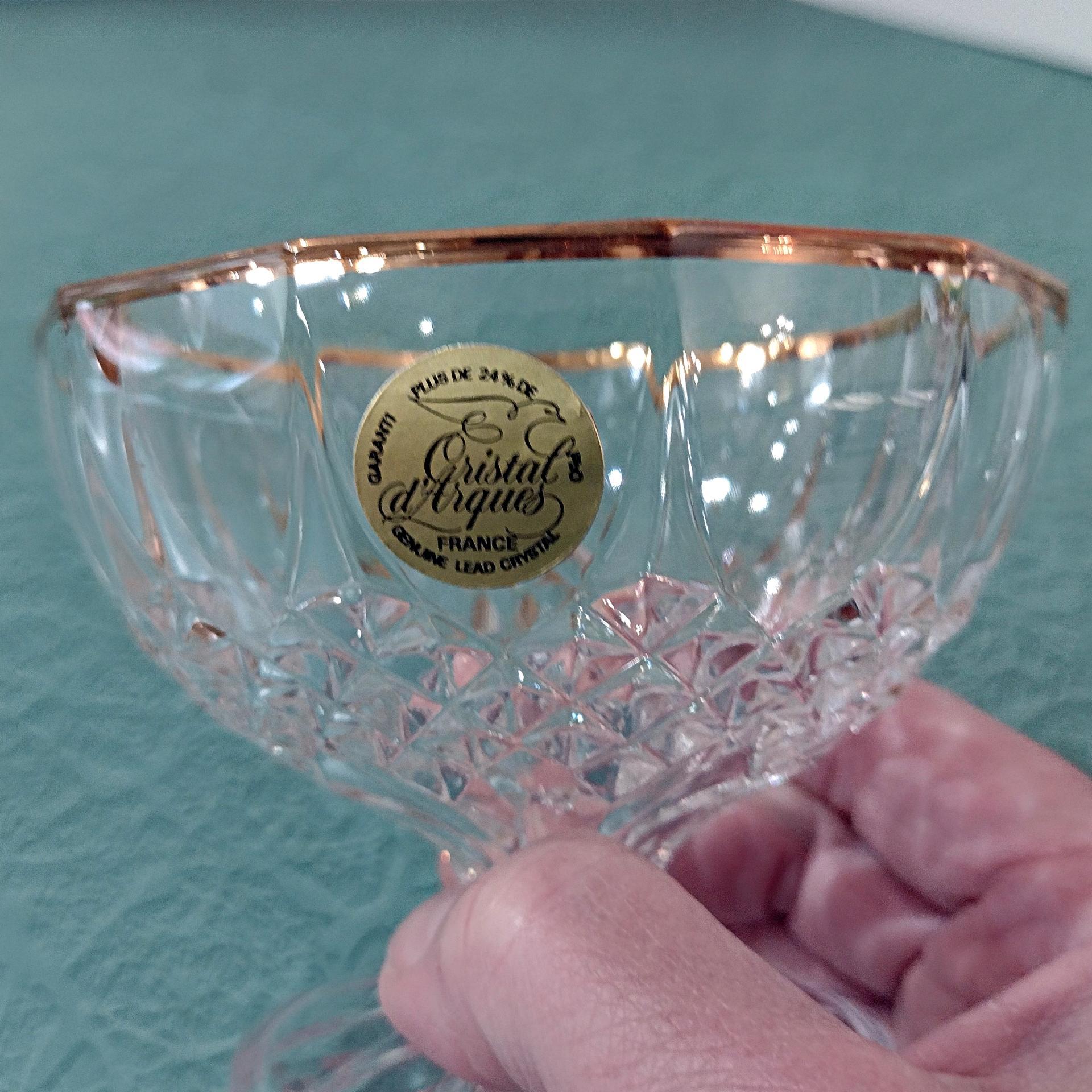 Vintage Cristal D'Arques Longchamp Gold Lead Crystal Footed Dessert Coupes, Set of 4