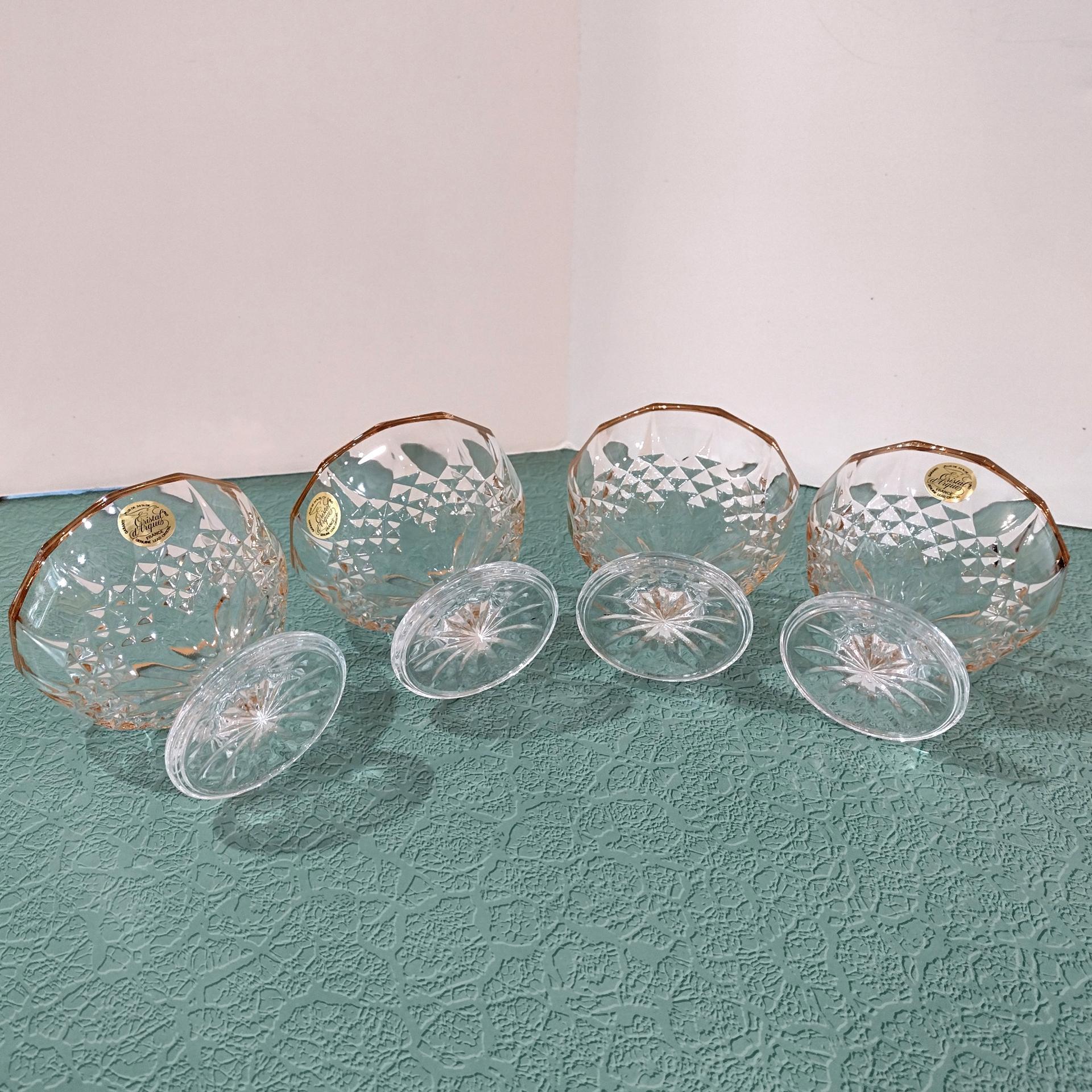 Vintage Cristal D'Arques Longchamp Gold Lead Crystal Footed Dessert Coupes, Set of 4