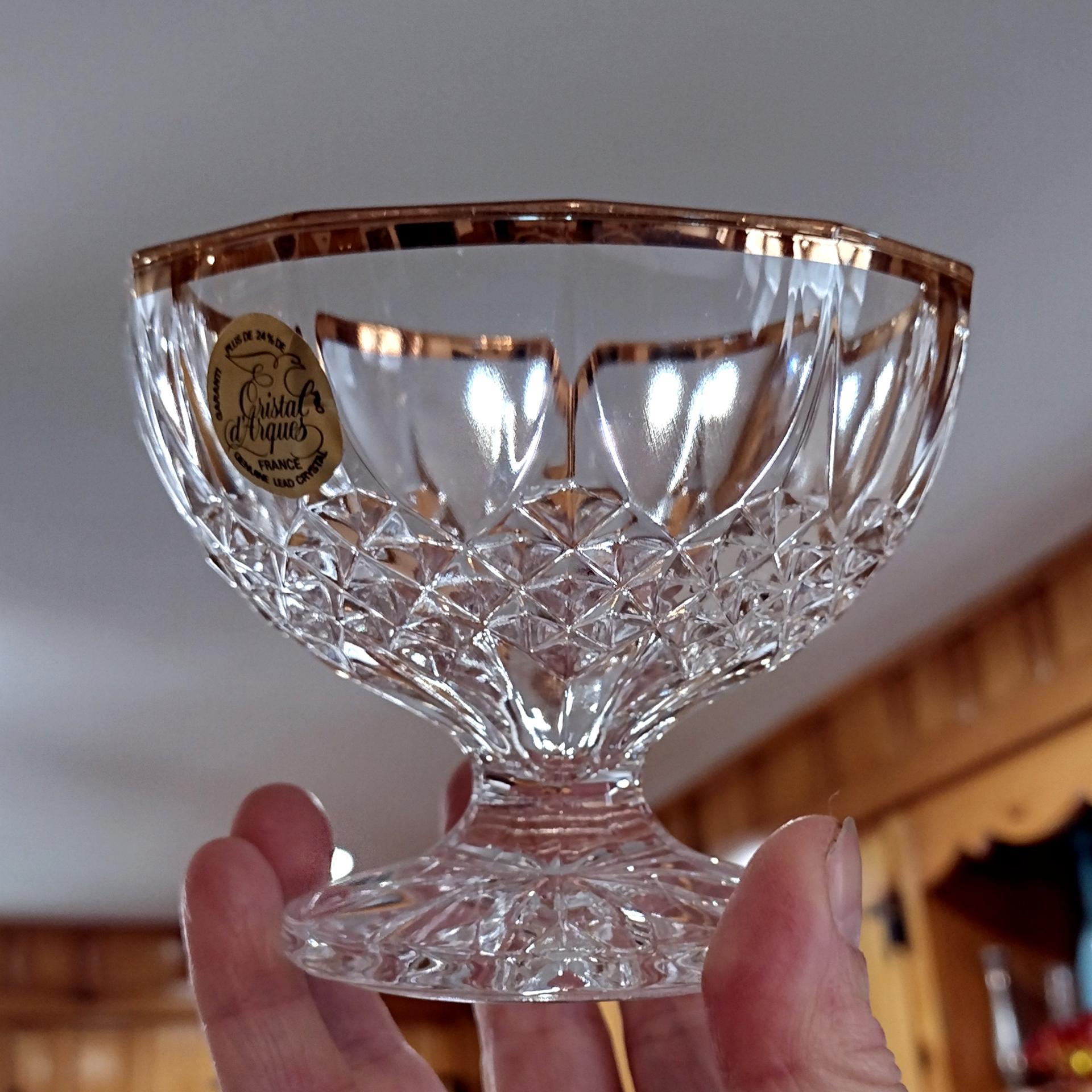 Vintage Cristal D'Arques Longchamp Gold Lead Crystal Footed Dessert Coupes, Set of 4
