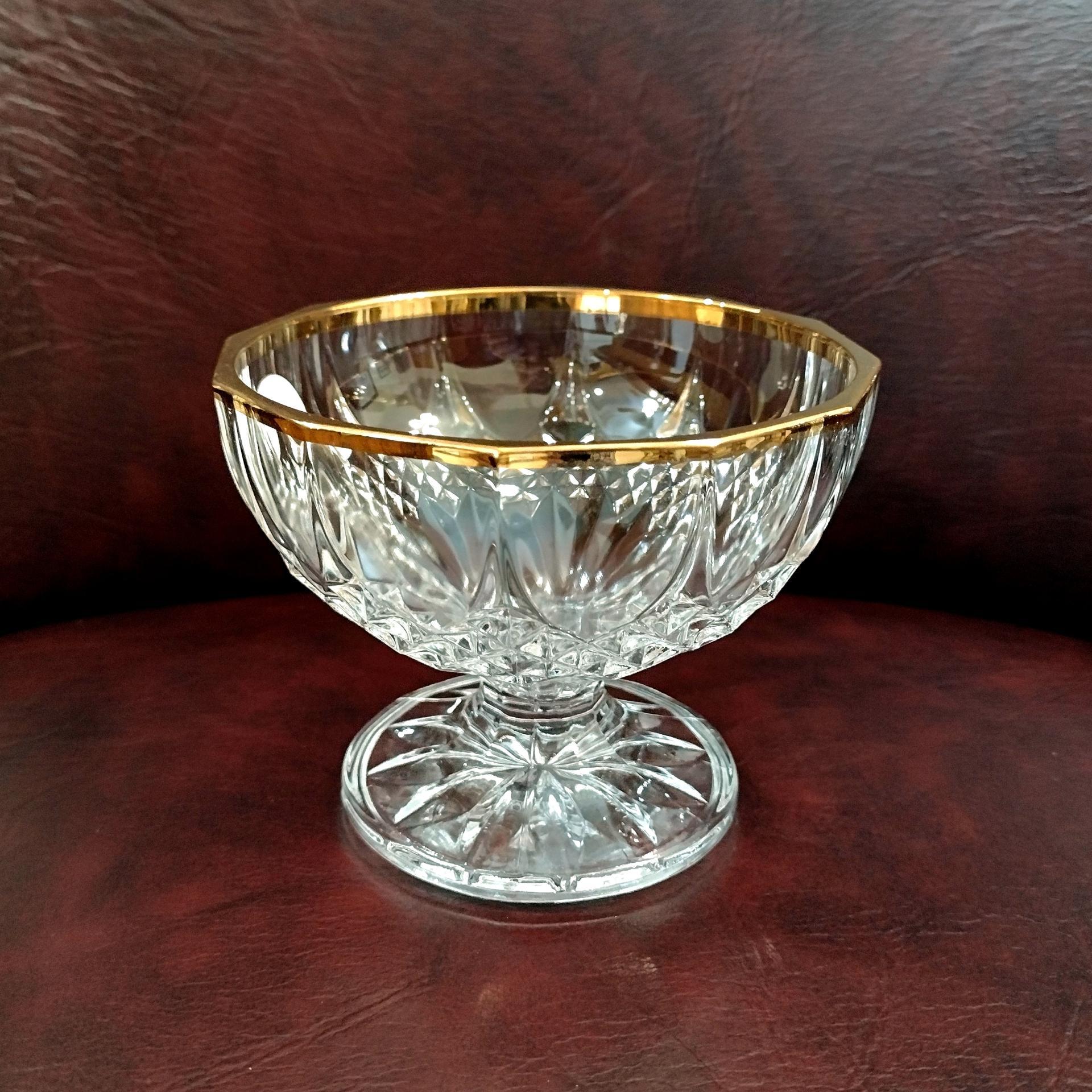 Vintage Cristal D'Arques Longchamp Gold Lead Crystal Footed Dessert Coupes, Set of 4