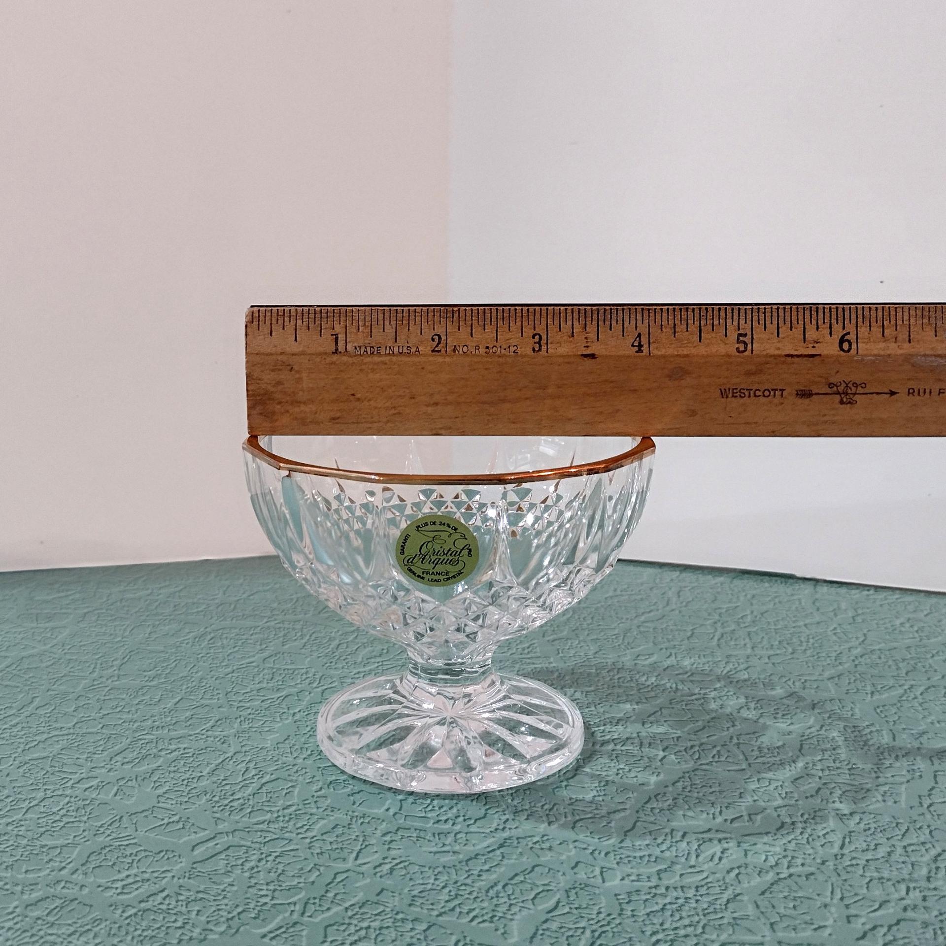 Vintage Cristal D'Arques Longchamp Gold Lead Crystal Footed Dessert Coupes, Set of 4