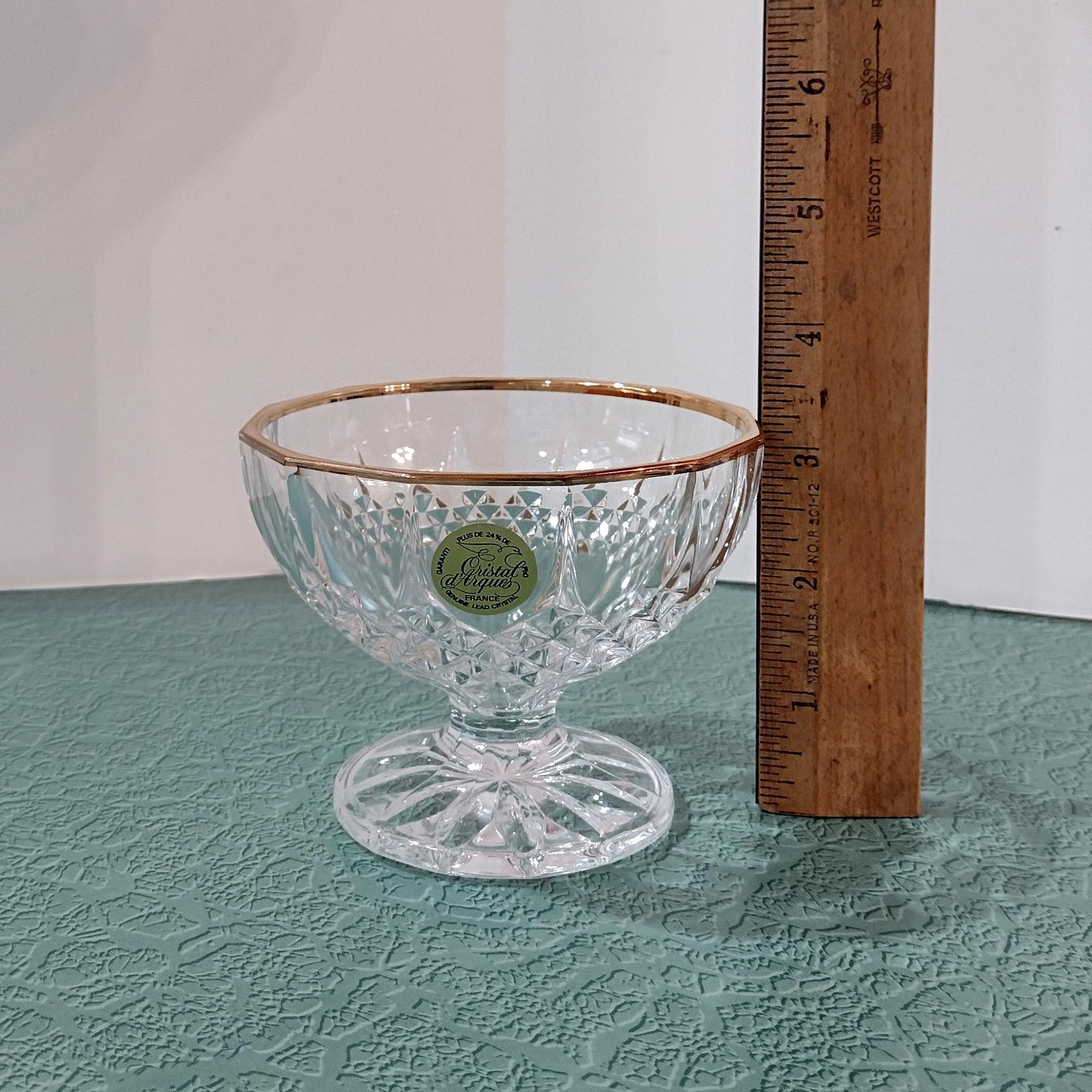 Vintage Cristal D'Arques Longchamp Gold Lead Crystal Footed Dessert Coupes, Set of 4