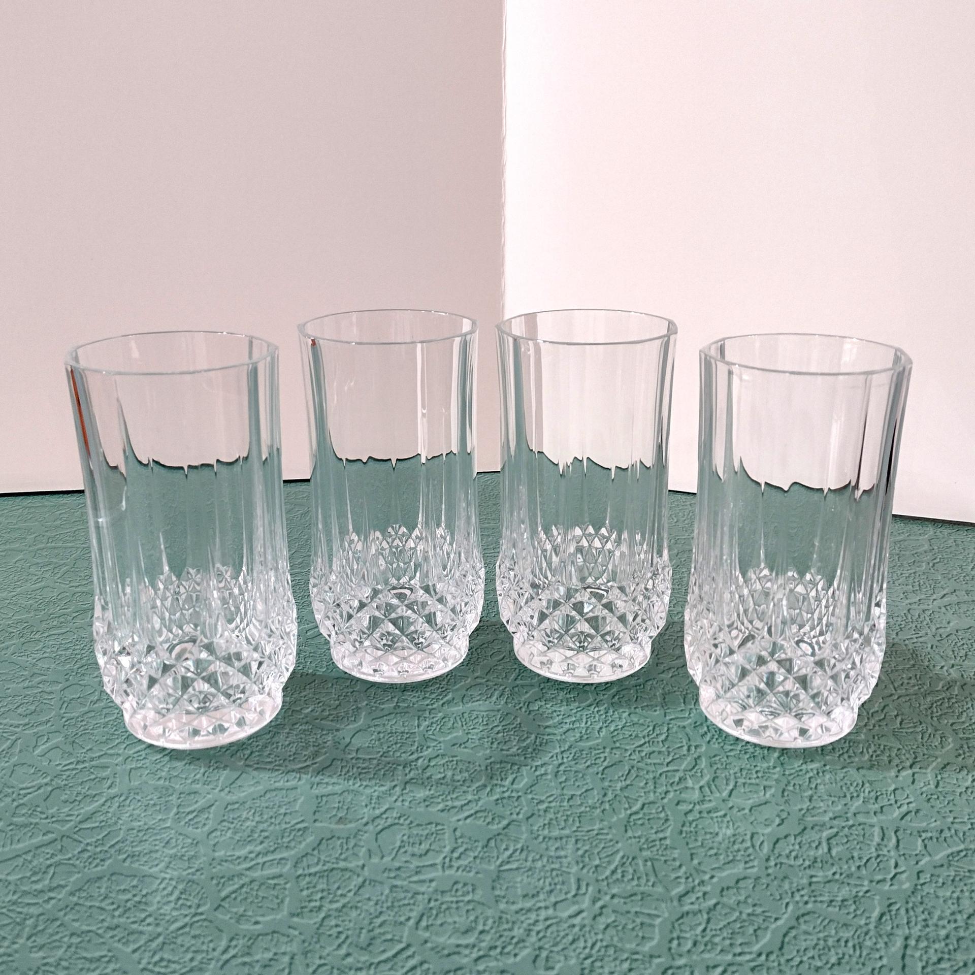 Vintage Cristal D'Arques Longchamp Crystal Highball Glasses, Set of Four, 8 Ounce Tumblers