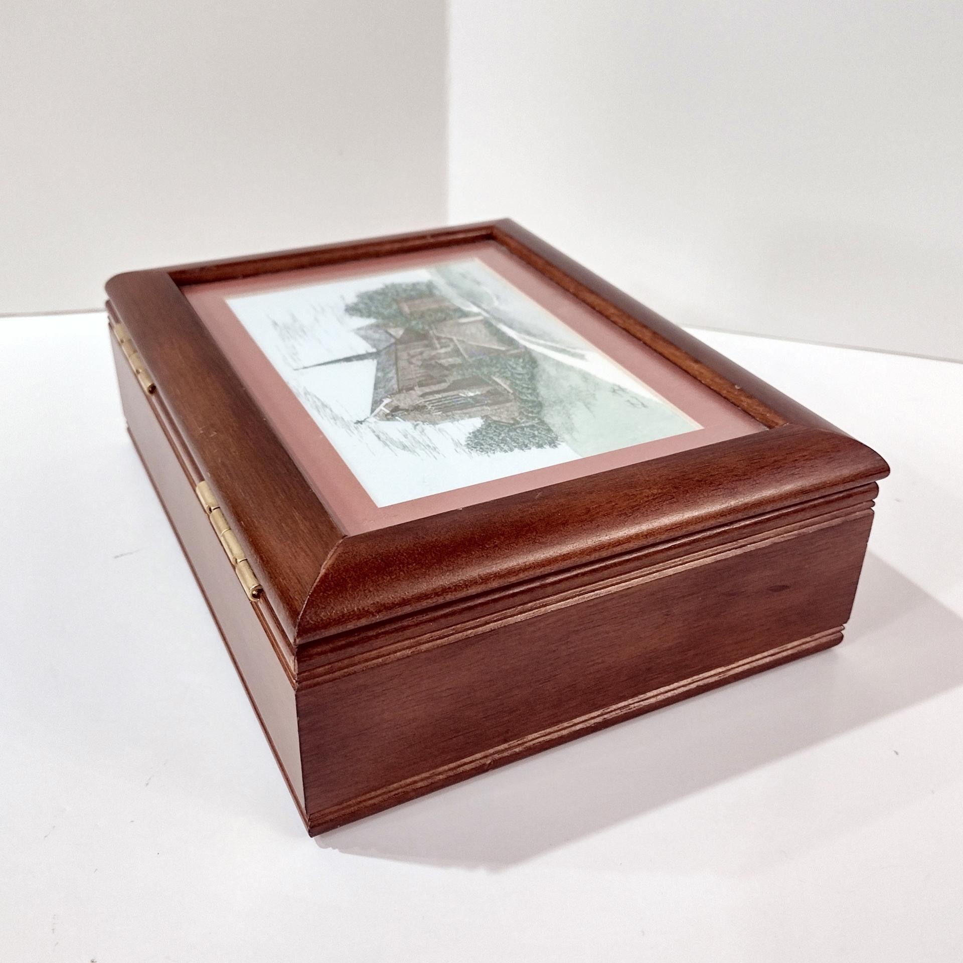 Vintage Loyola College Memorial Chapel Wooden Jewelry Keepsake Box, Martin Barry Ink and Watercolor Art Print