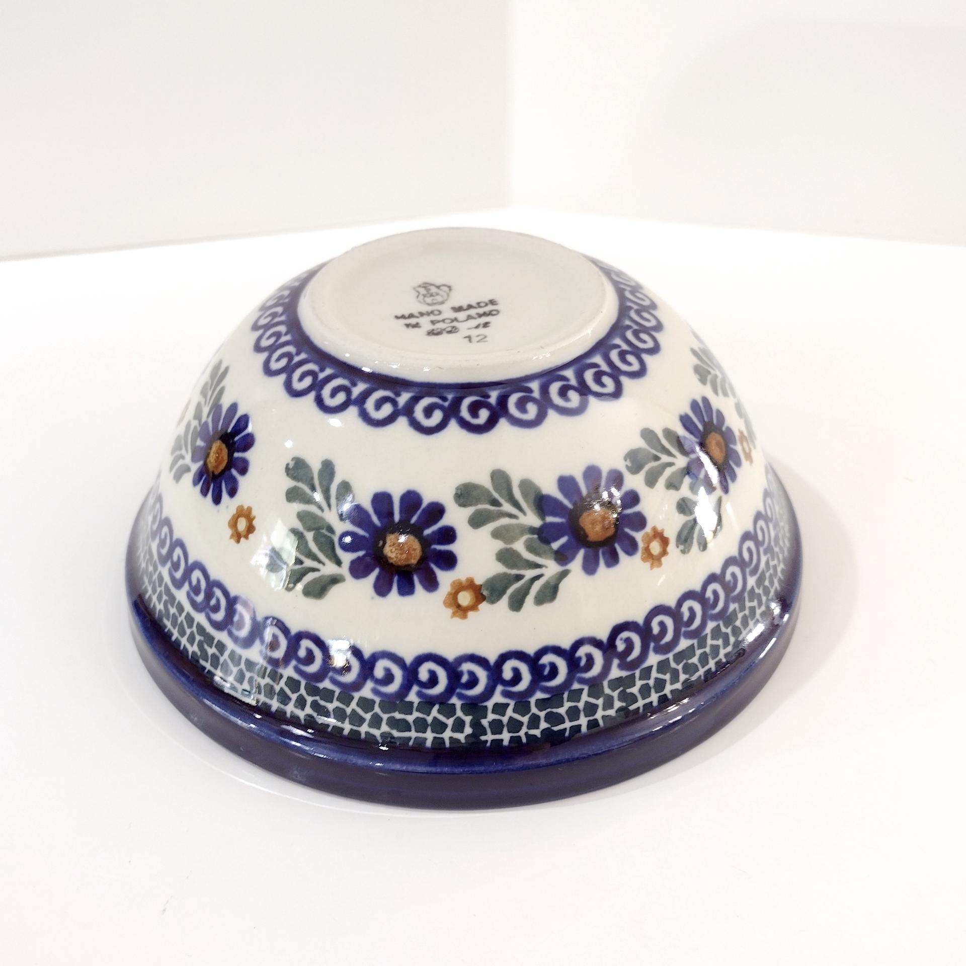 Vintage Polish Pottery Floral Geometric Hand Painted Bowl, Ceramic Soup Candy Nut Serving Bowl