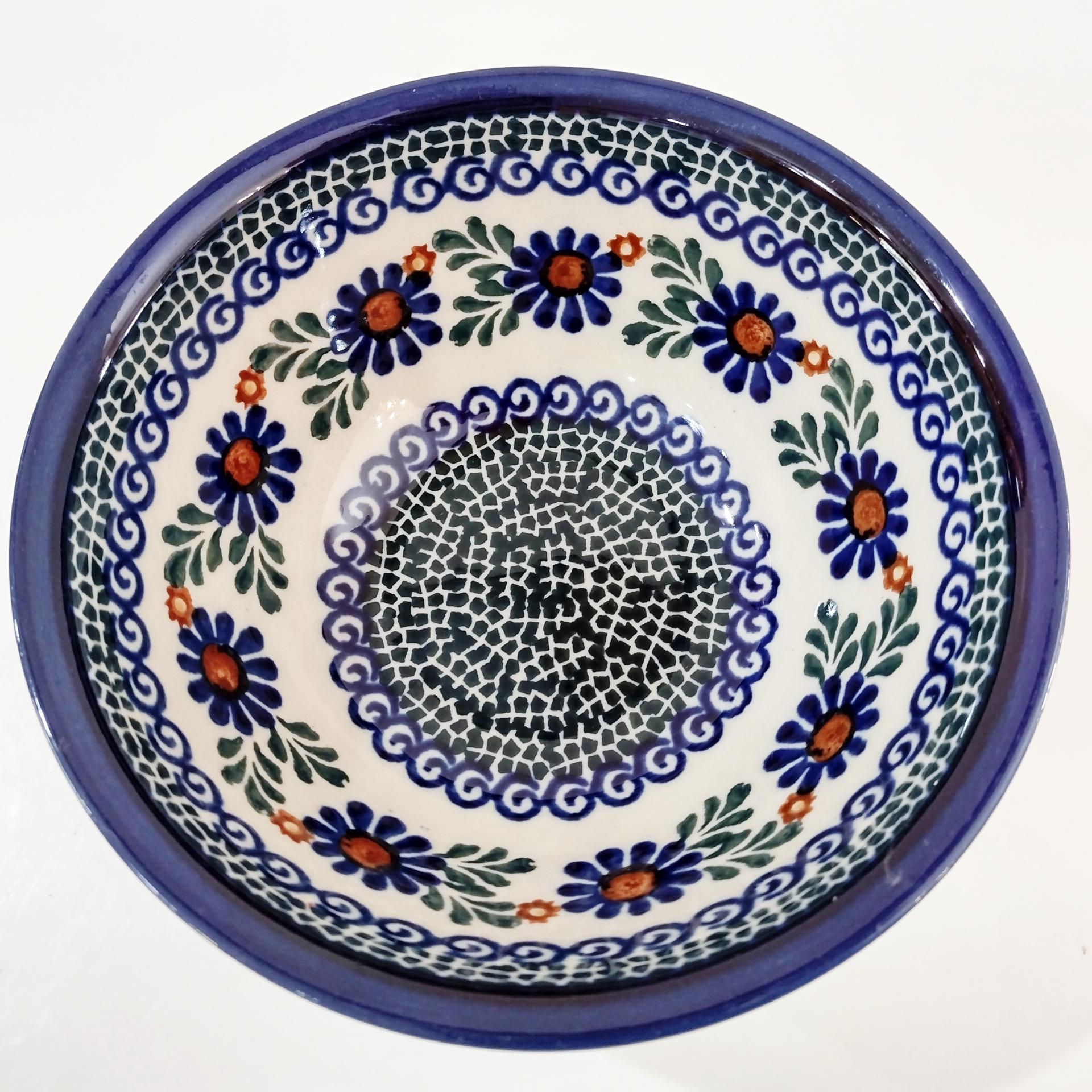 Vintage Polish Pottery Floral Geometric Hand Painted Bowl, Ceramic Soup Candy Nut Serving Bowl