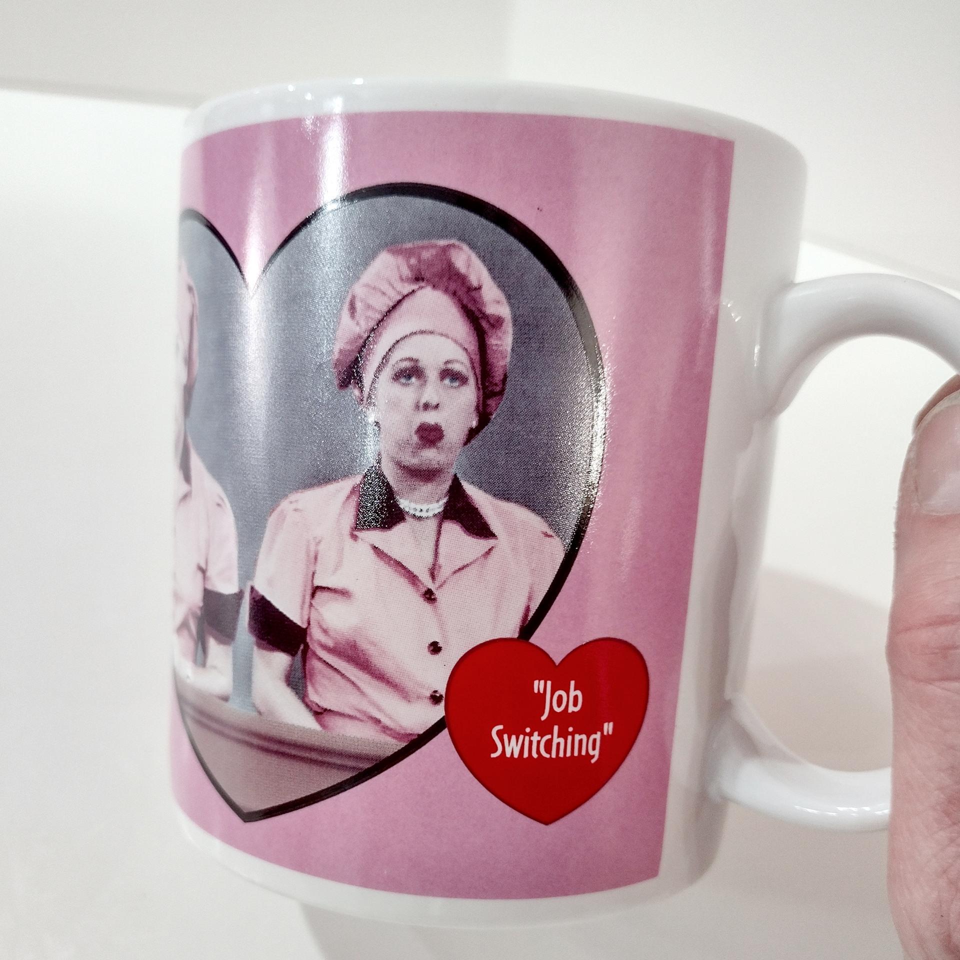 Vintage 50th Anniversary I Love Lucy Coffee Tea Mug, Episode 39 Job Switching, Lucille Ball Collectible