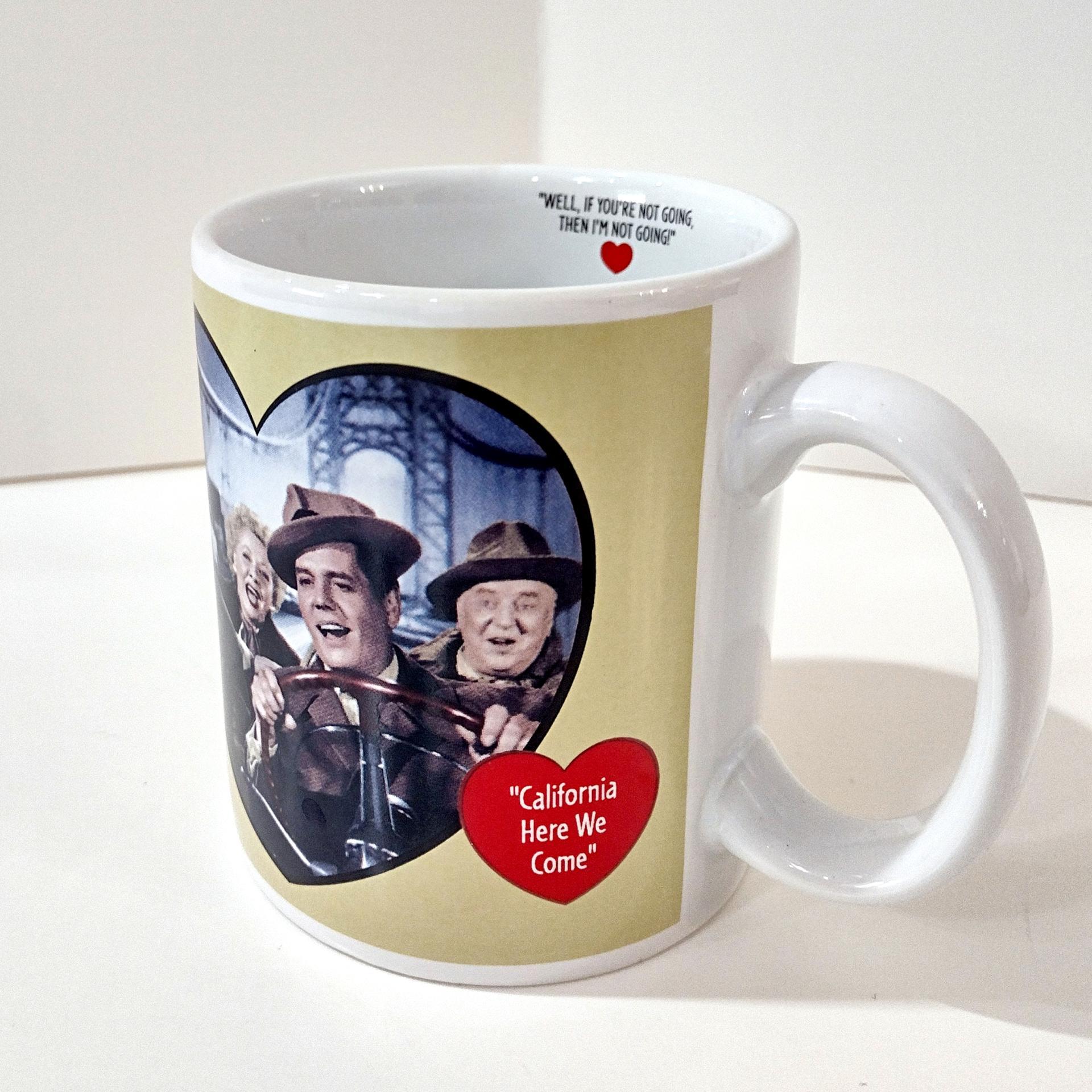 Vintage 50th Anniversary I Love Lucy Coffee Tea Mug, Episode 110 California Here We Come