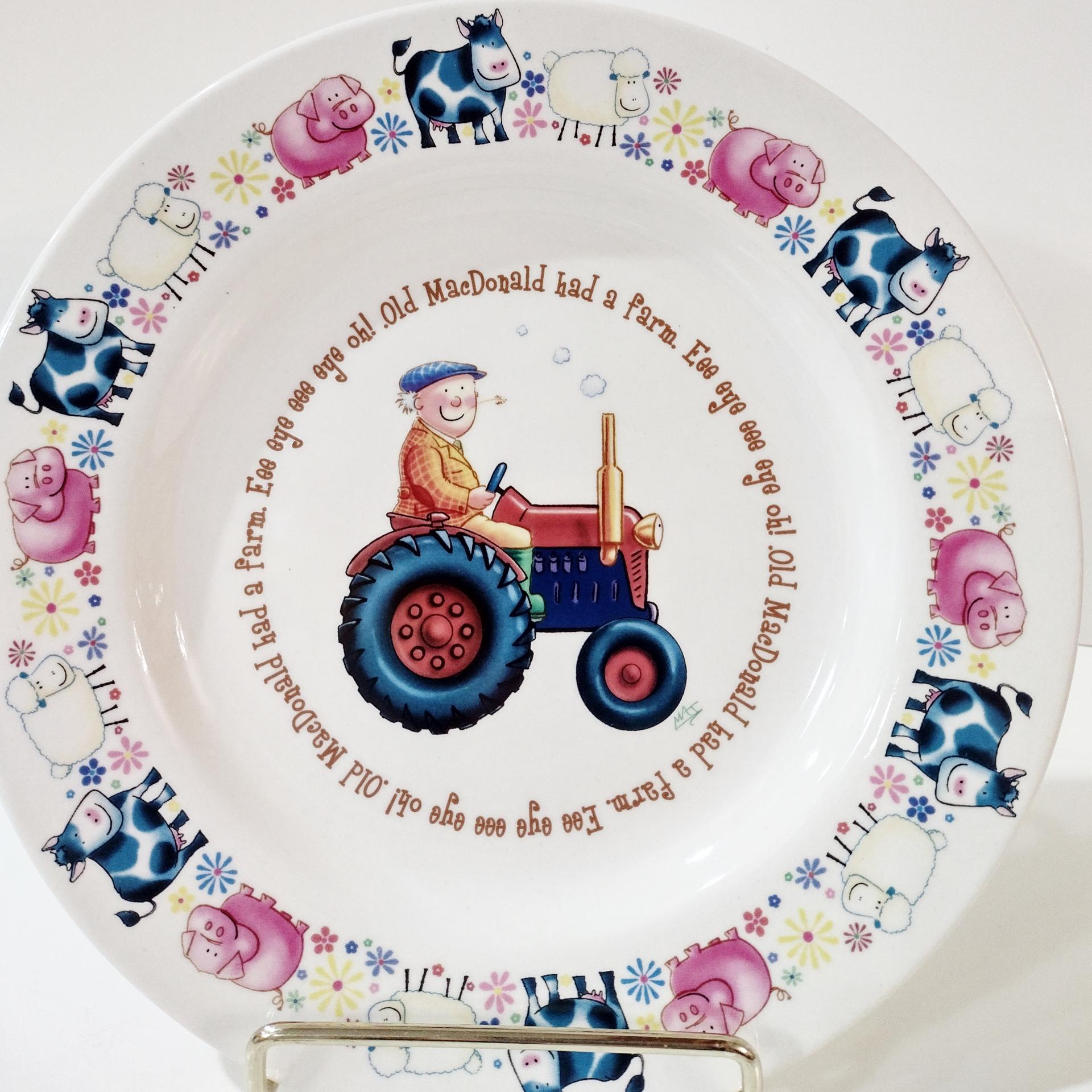 Vintage 1890 Anderson Pottery Old MacDonald Had a Farm Childs Ceramic Plate, Baby Shower Gift