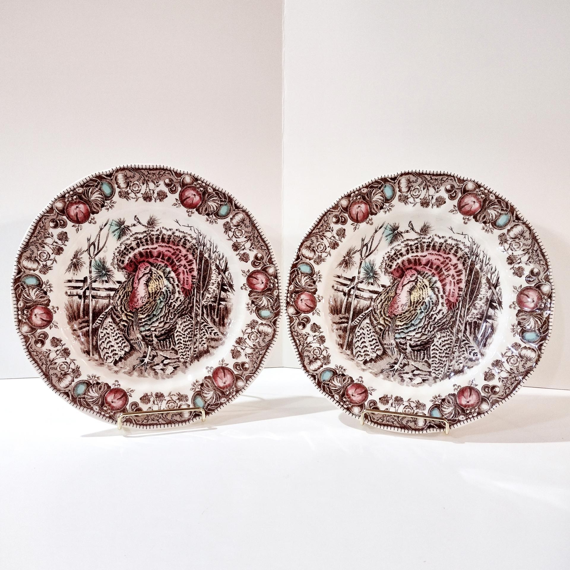 Vintage Johnson Brothers His Majesty Turkey Dinner Plates, Set of Two, England 1883 Backstamp
