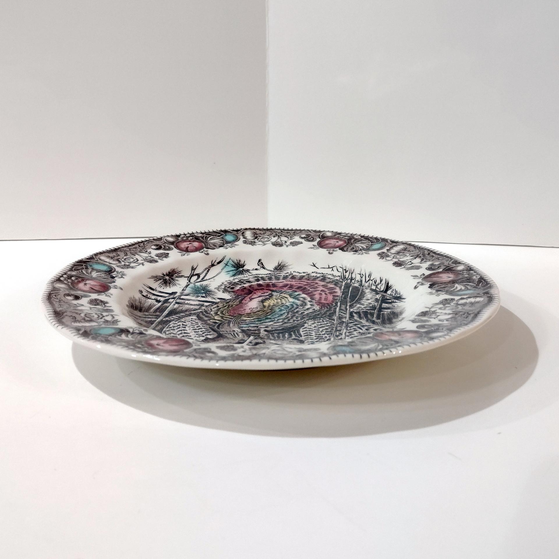 Vintage Johnson Brothers His Majesty Turkey Dinner Plates, Set of Two, England 1883 Backstamp