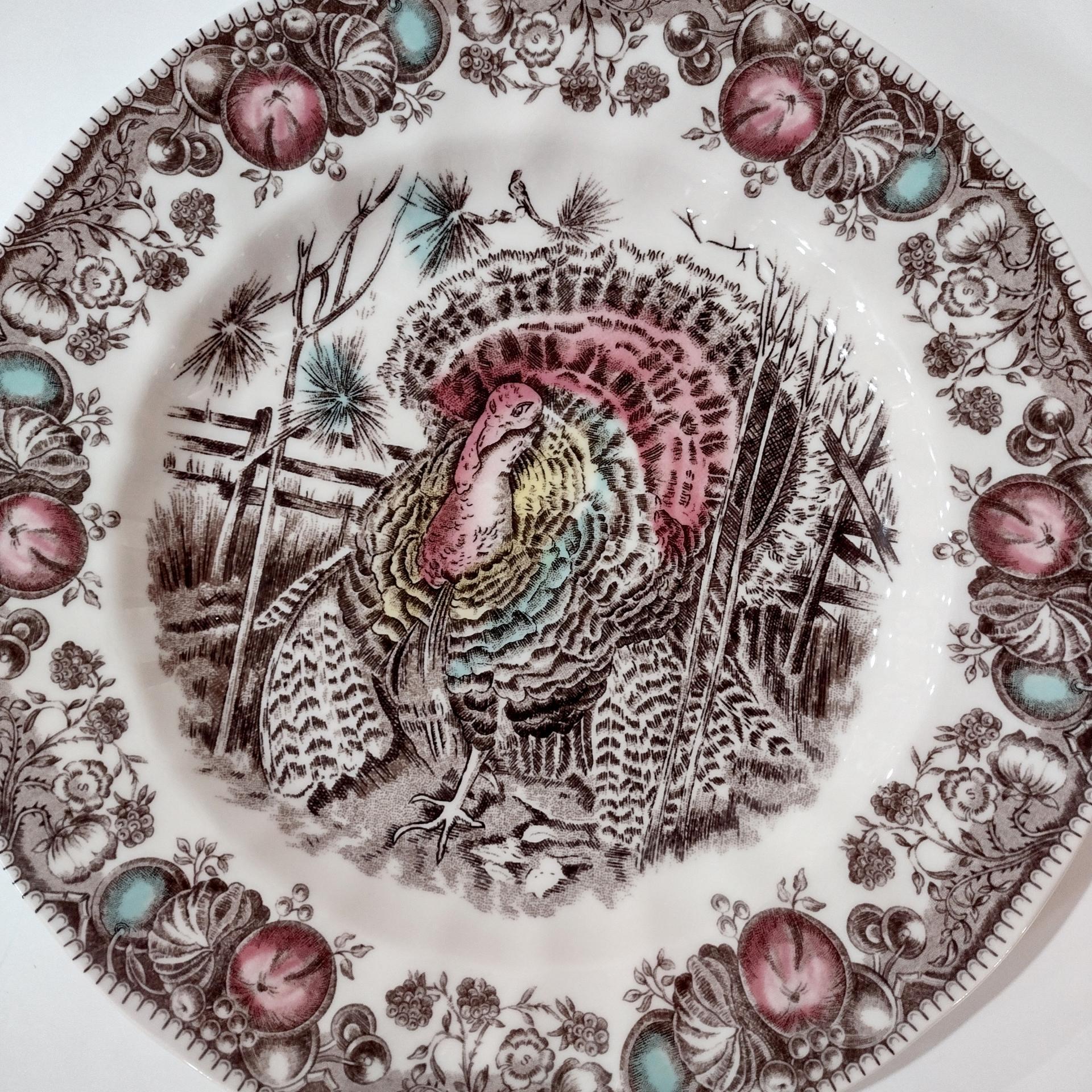 Vintage Johnson Brothers His Majesty Turkey Dinner Plates, Set of Two, England 1883 Backstamp
