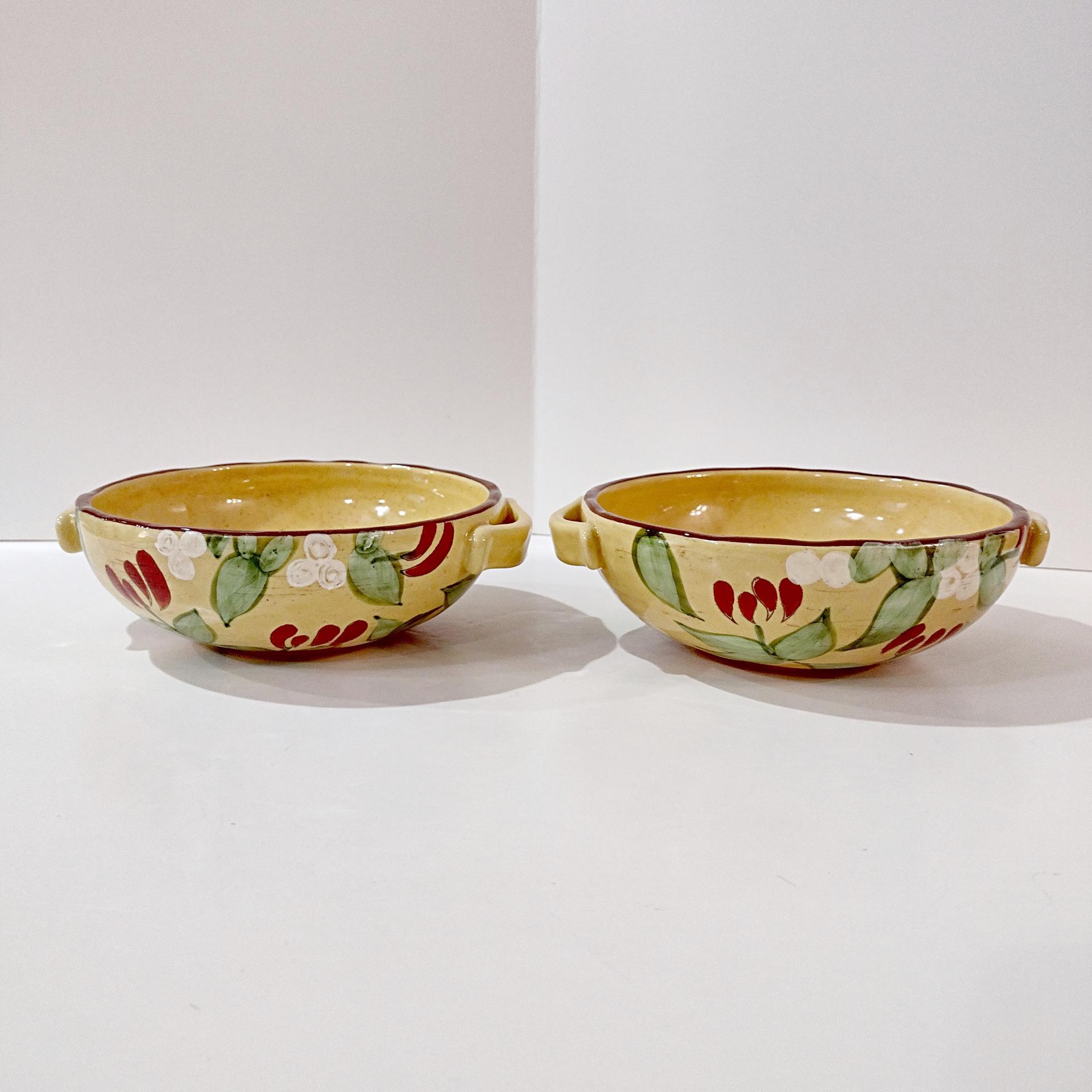 Vintage Artland Margaux Collection Ceramic Coupe Soup Bowls, Set of Two, Tuscan Style Handled Bowls