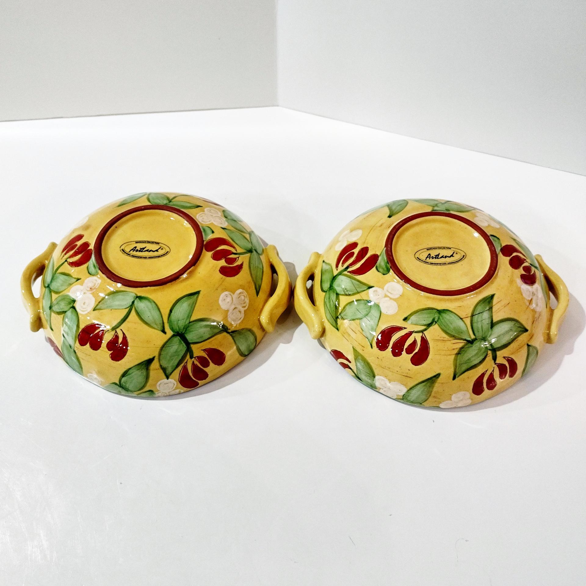 Vintage Artland Margaux Collection Ceramic Coupe Soup Bowls, Set of Two, Tuscan Style Handled Bowls