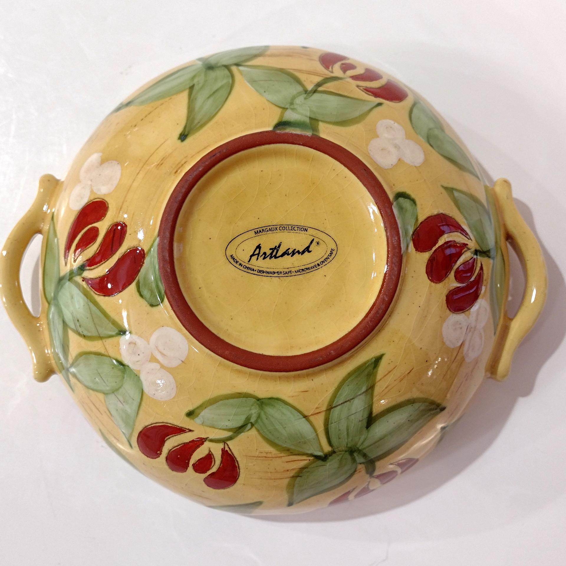 Vintage Artland Margaux Collection Ceramic Coupe Soup Bowls, Set of Two, Tuscan Style Handled Bowls