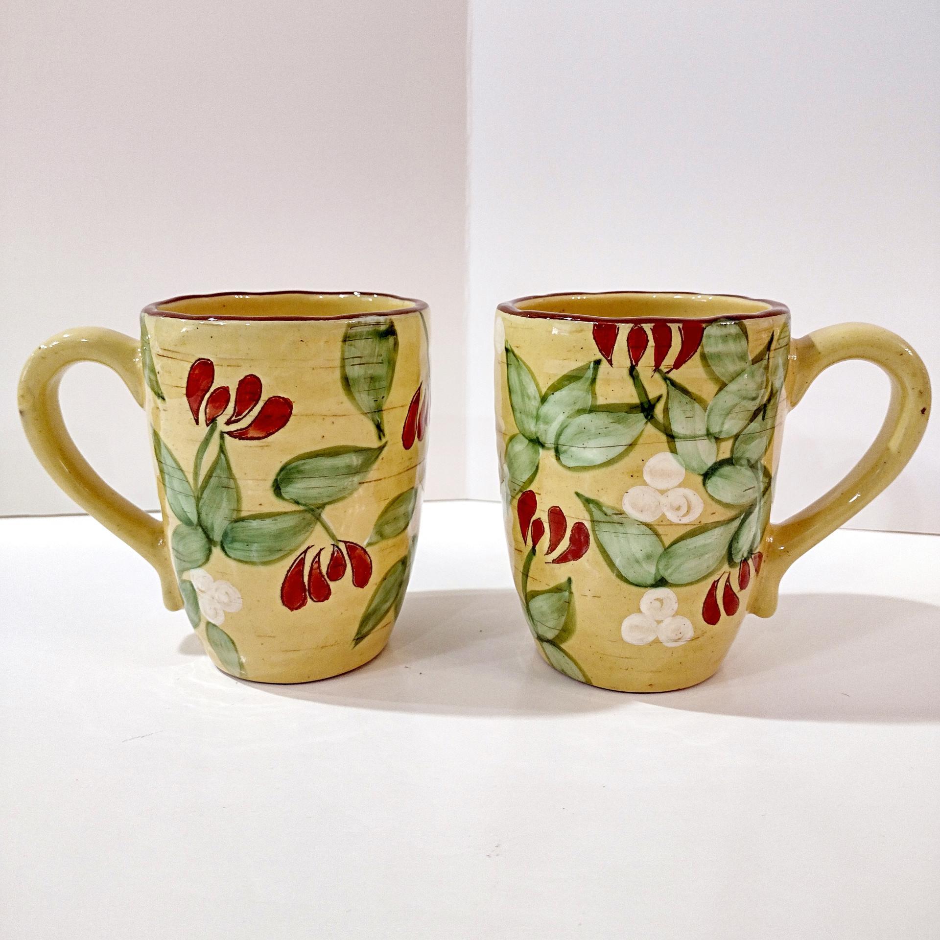 Vintage Artland Margaux Collection Ceramic Coffee Tea Mugs, Set of Two, Tuscan Style Mugs