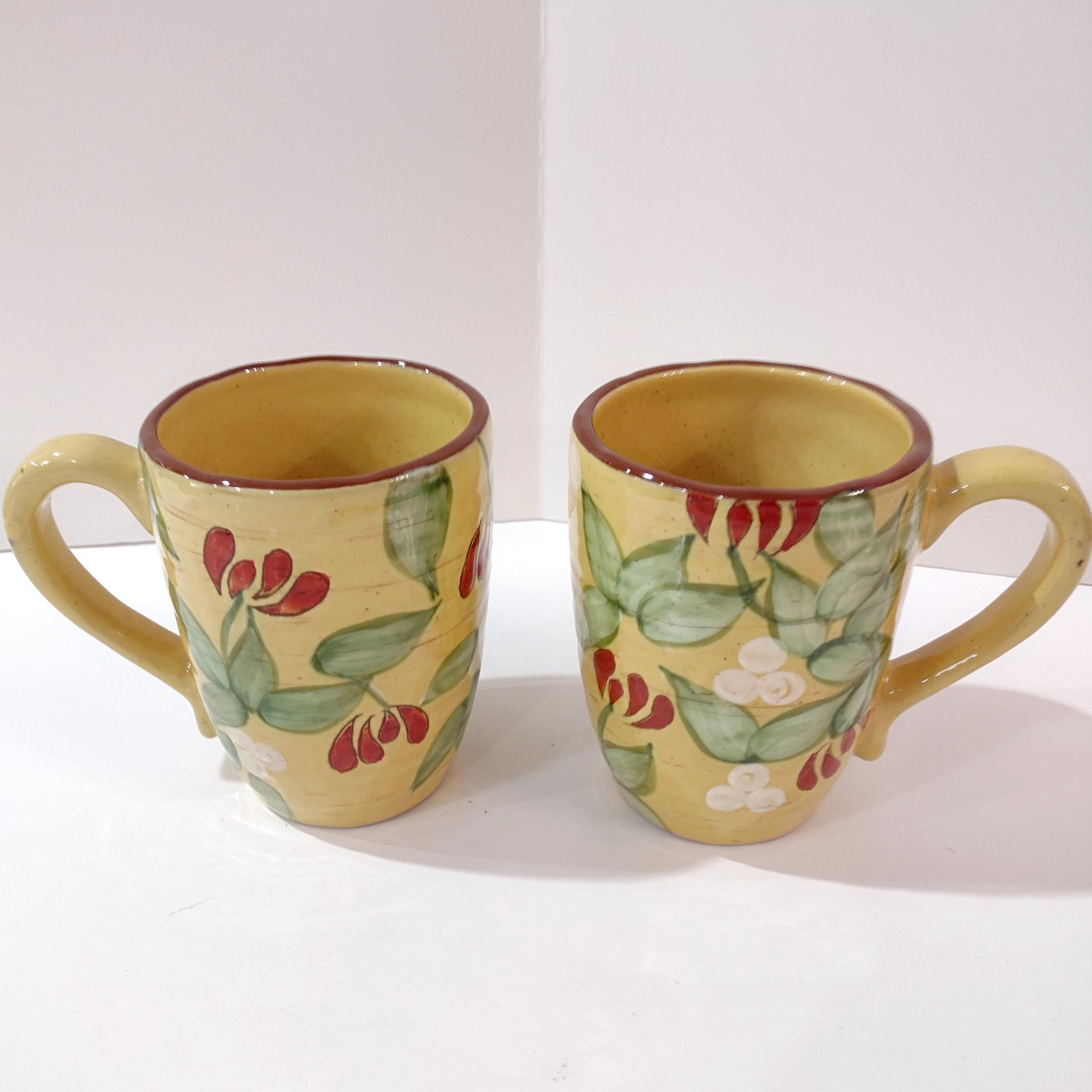 Vintage Artland Margaux Collection Ceramic Coffee Tea Mugs, Set of Two, Tuscan Style Mugs