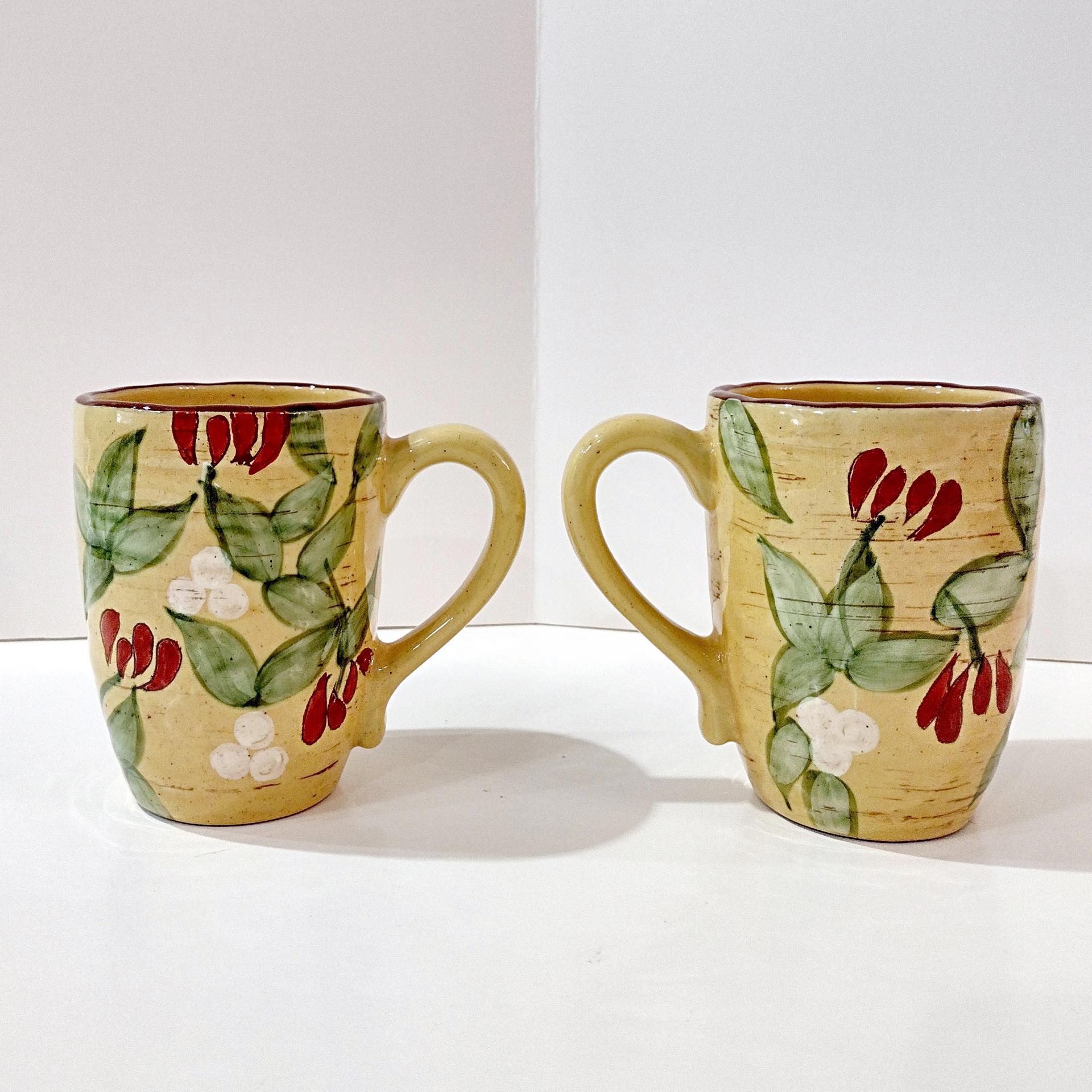Vintage Artland Margaux Collection Ceramic Coffee Tea Mugs, Set of Two, Tuscan Style Mugs
